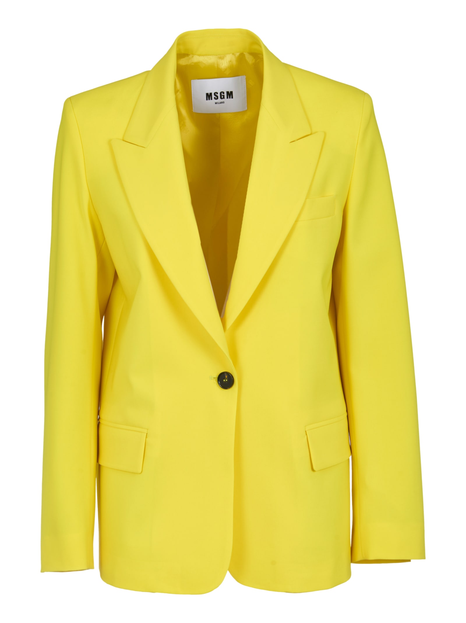 Shop Msgm Single Button Plain Blazer In Yellow