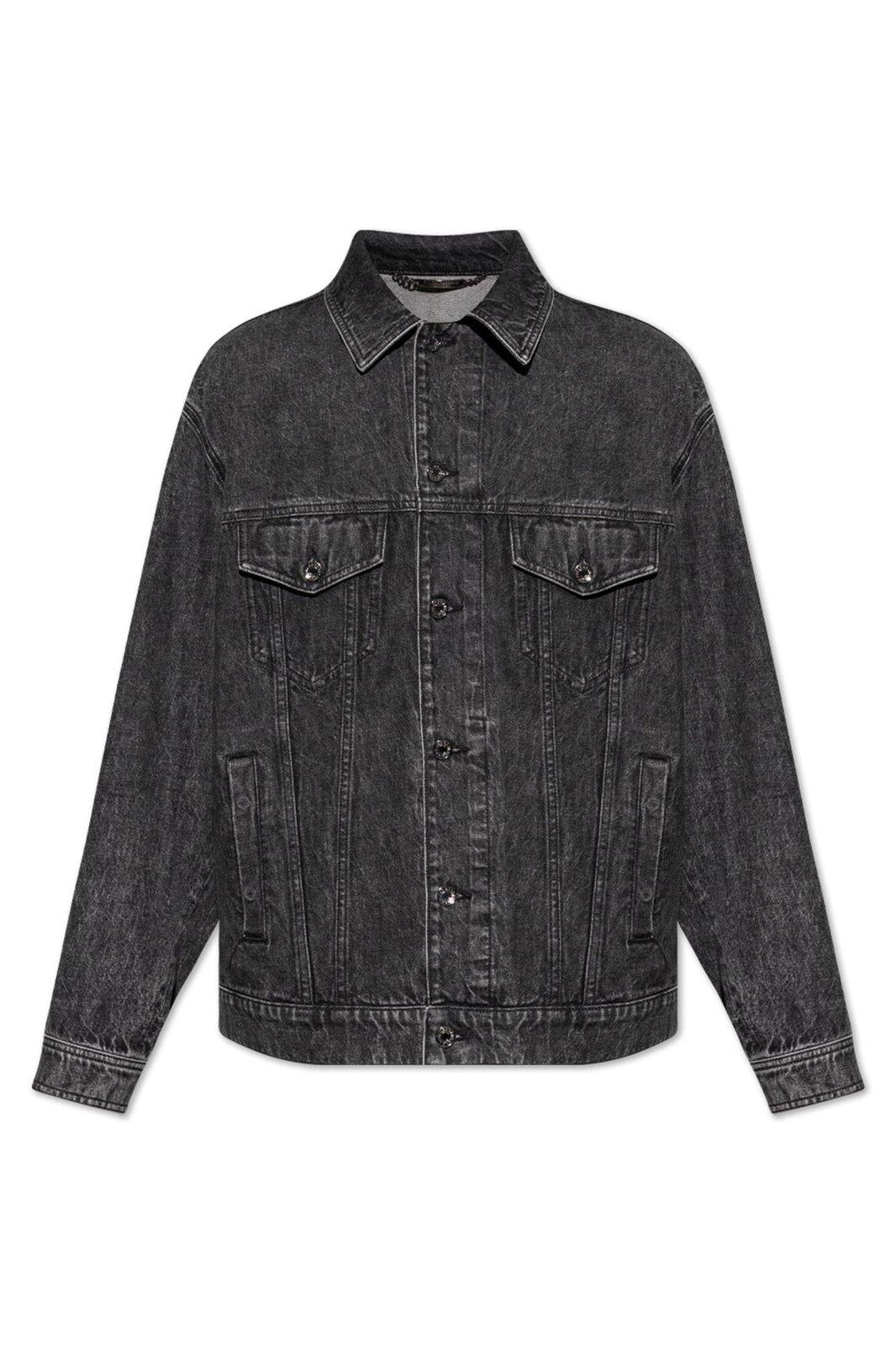 Shop Dolce & Gabbana Dg Logo Plaque Buttoned Denim Jacket In Nero