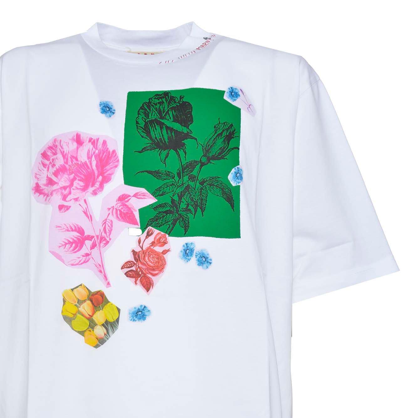 Shop Marni Floral Printed Crewneck T-shirt In Bianco