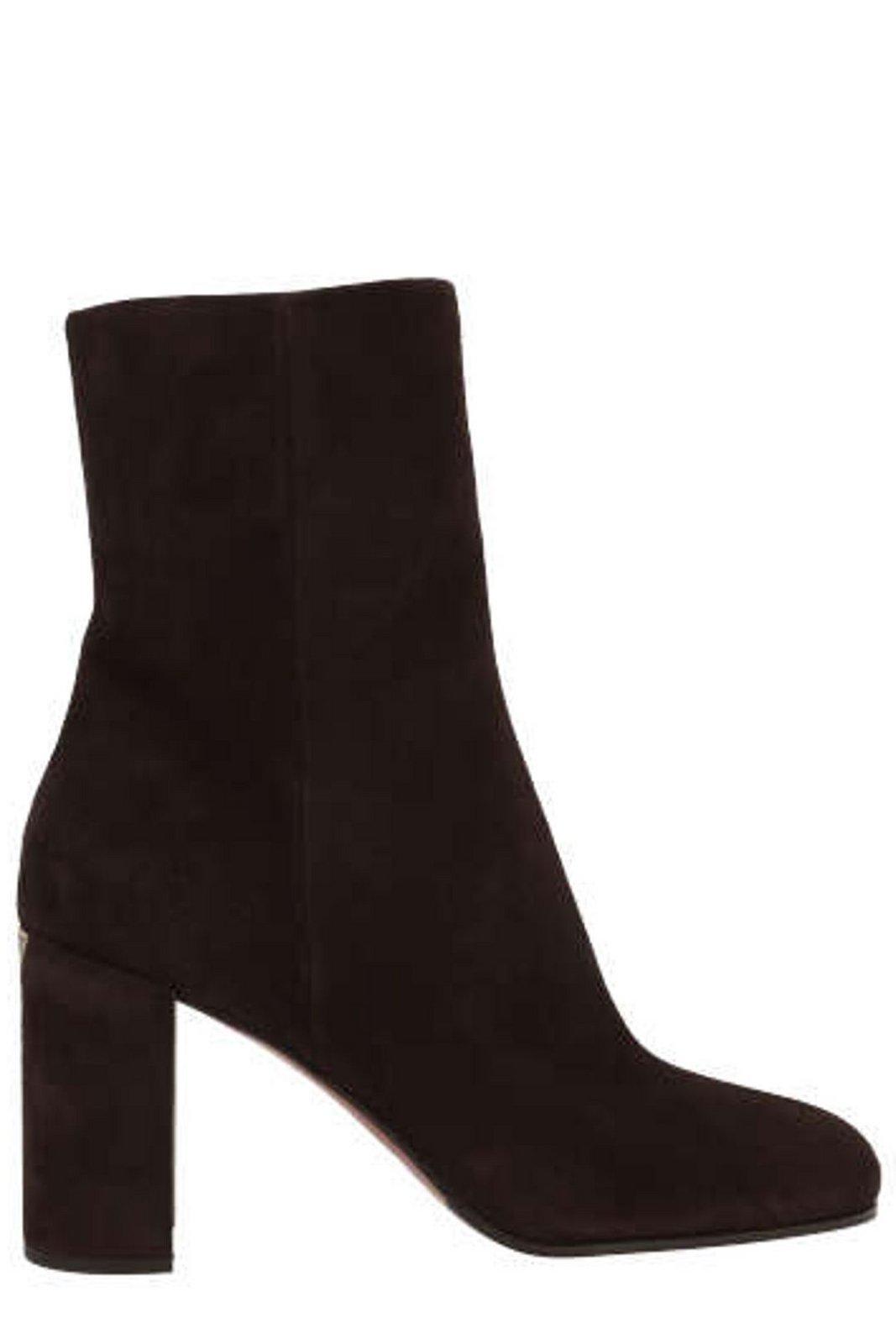 Shop Prada Triangle-logo High-heeled Boots In Brown