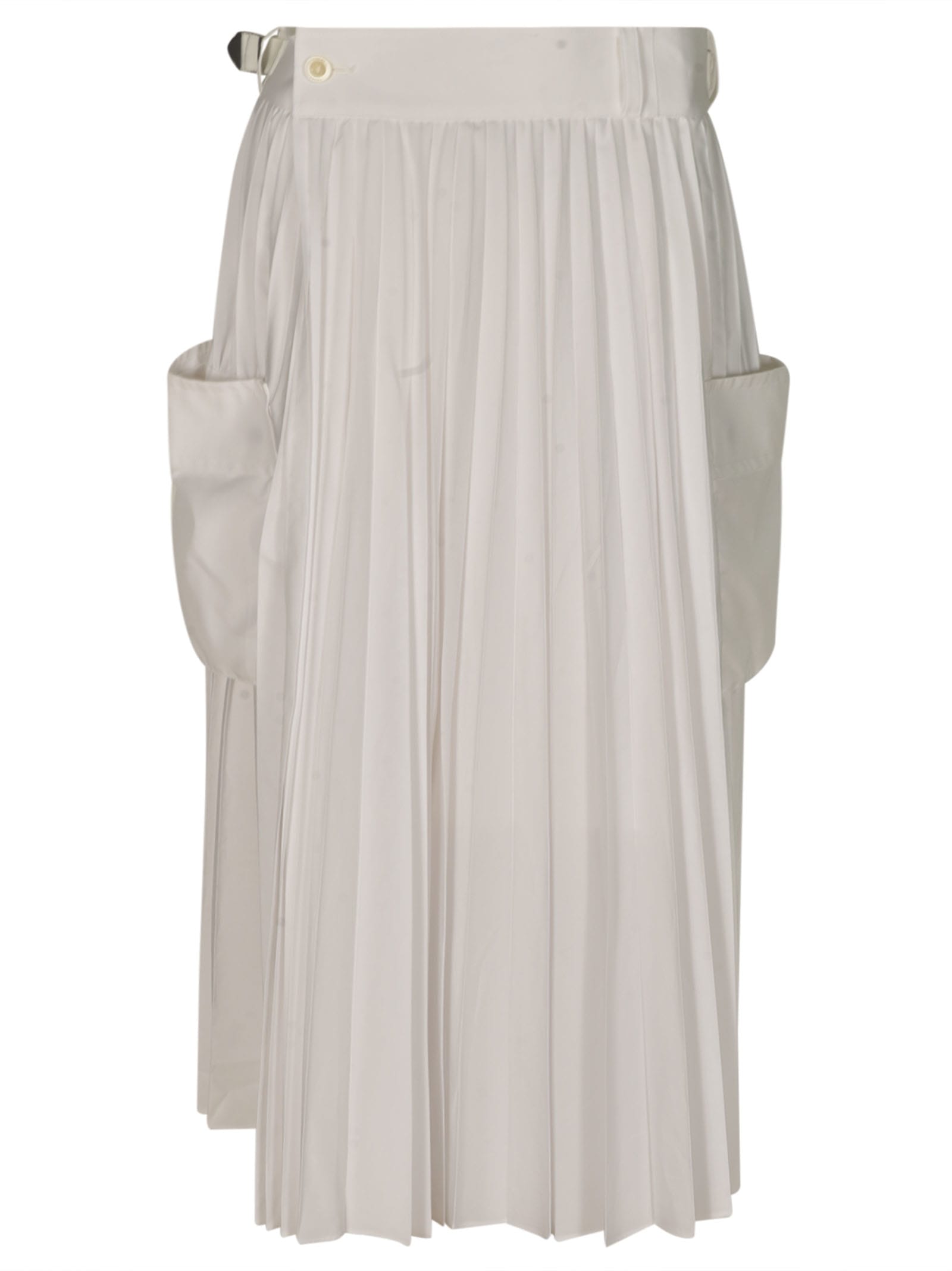 Shop Sacai Pleated Straight Skirt In White