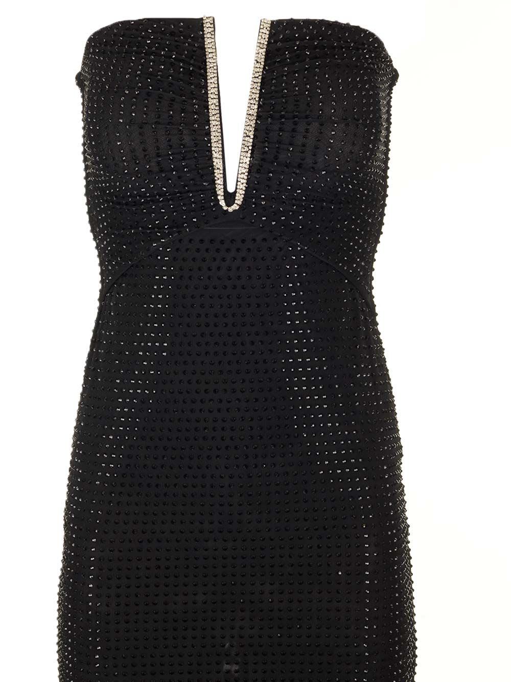 Shop Self-portrait Long Dress With Rhinestones In Black