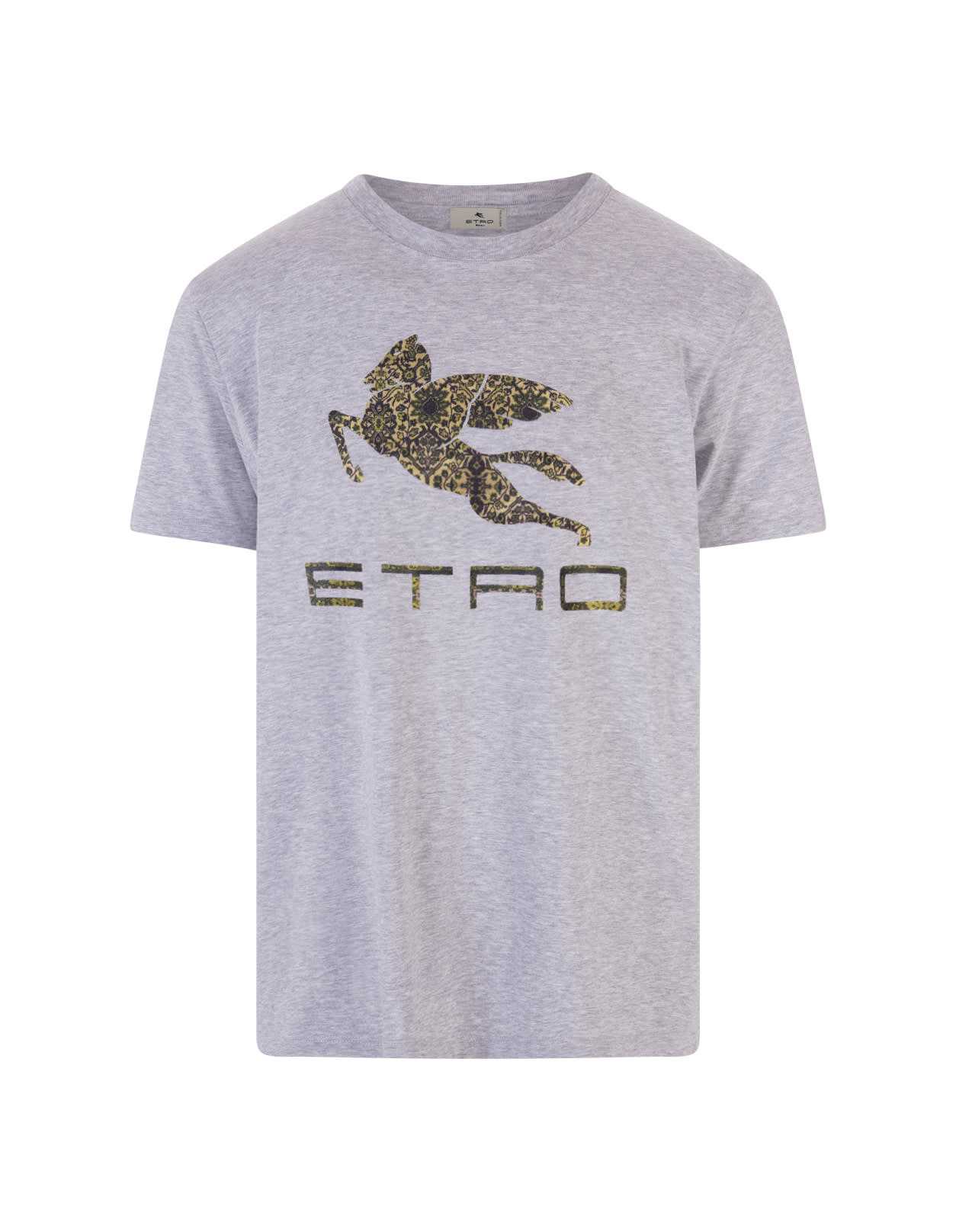 Etro Man Grey T-shirt With Contrast Logo And Pegasus