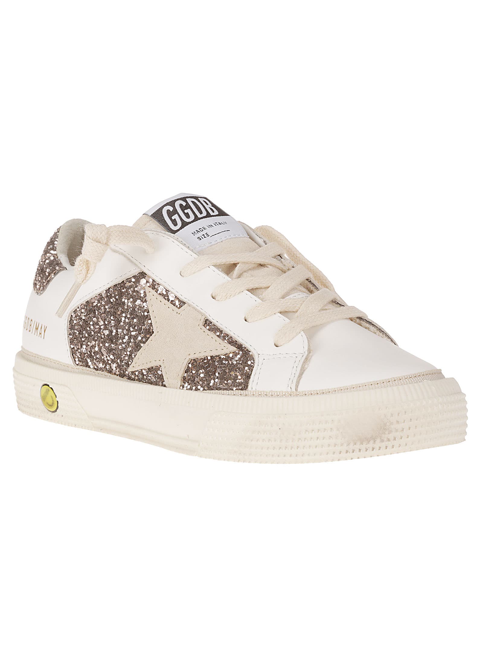 Shop Golden Goose May Leather And Glitter Upper Suede Star Glitte In Optic White/cinder/seed Pearl