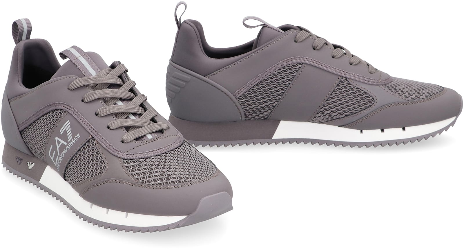 Ea7 Mesh And Vegan Leather Low-top Sneakers In Grey