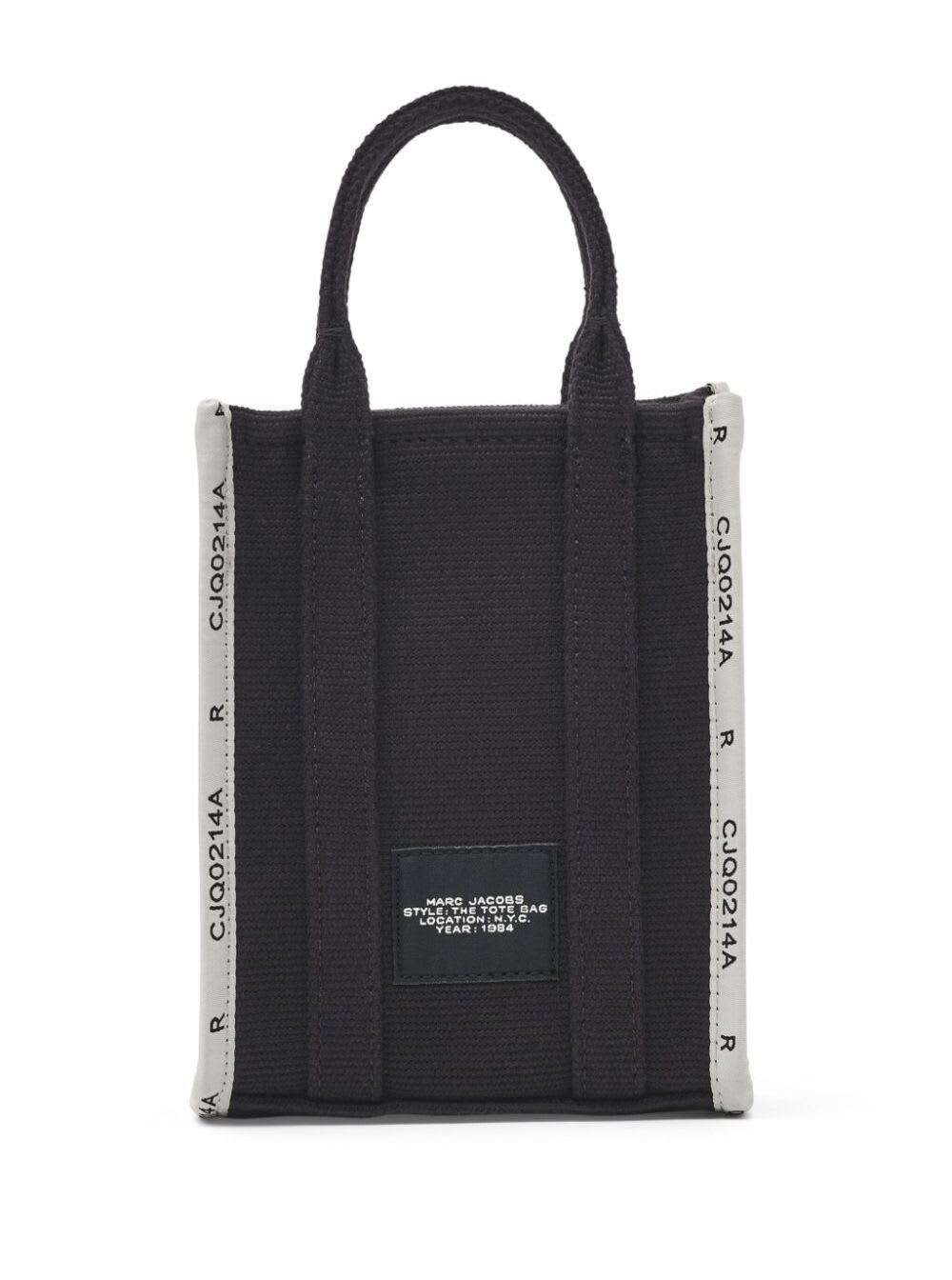 Shop Marc Jacobs The Phone Tote Black Tote Bag With Logo Lettering In Cotton Blend Woman
