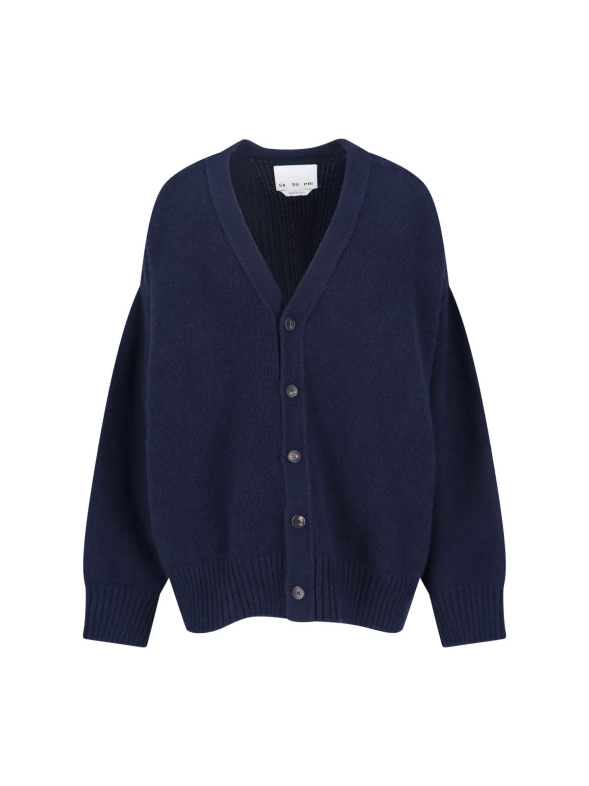 Sa Su Phi V-neck Sweater With Ribbed Cuffs And Cable Knit In Blue