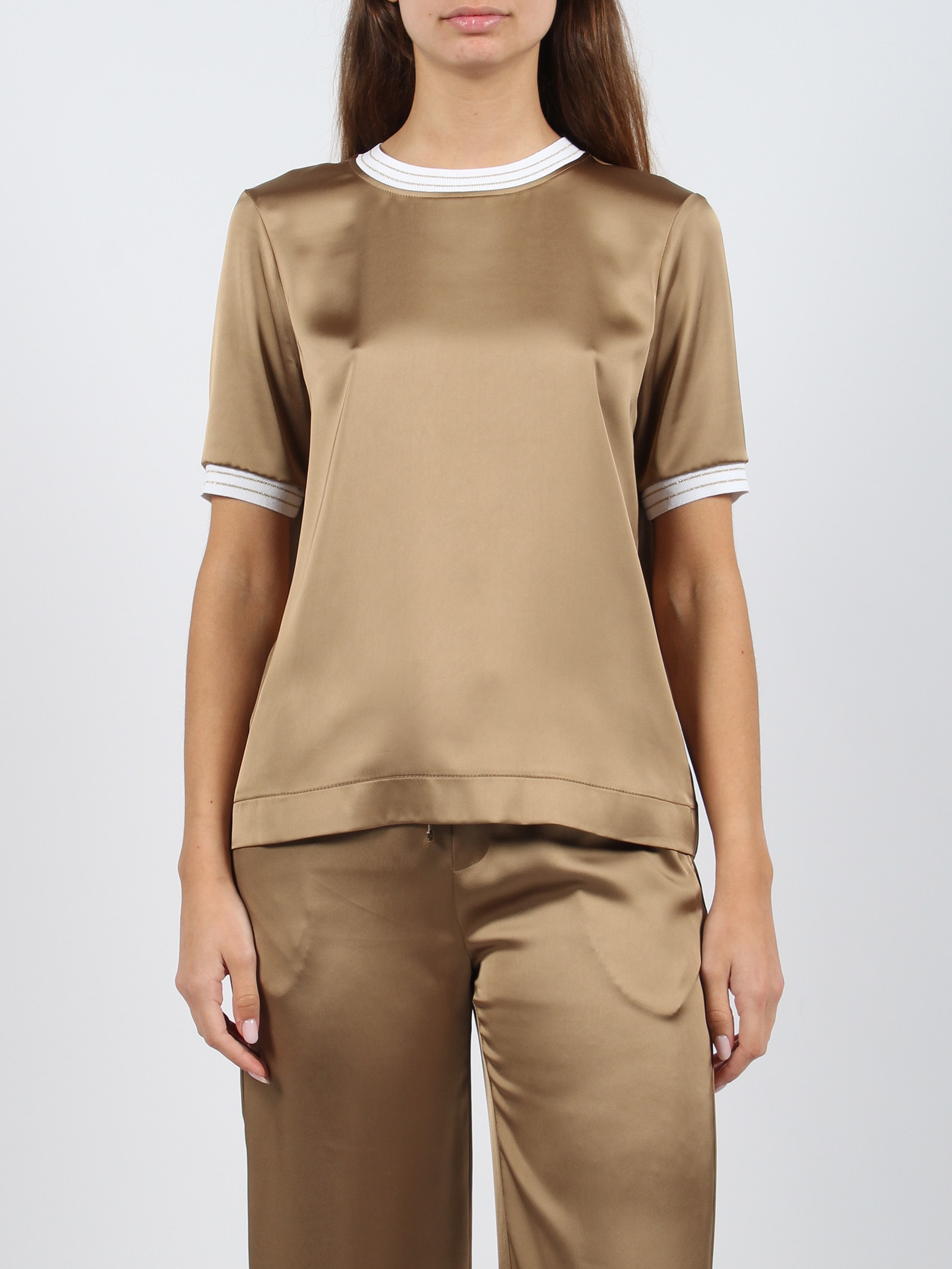 Shop Herno Casual Satin T-shirt In Brown