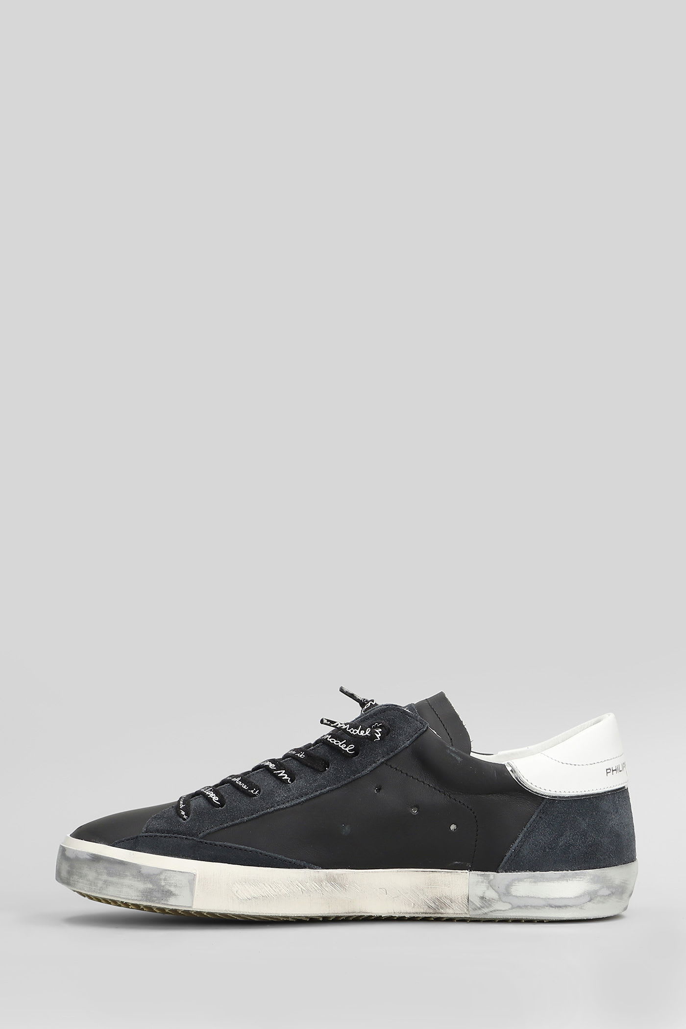 Philippe Model Prsx Low Sneakers In Black Suede And Leather In Black