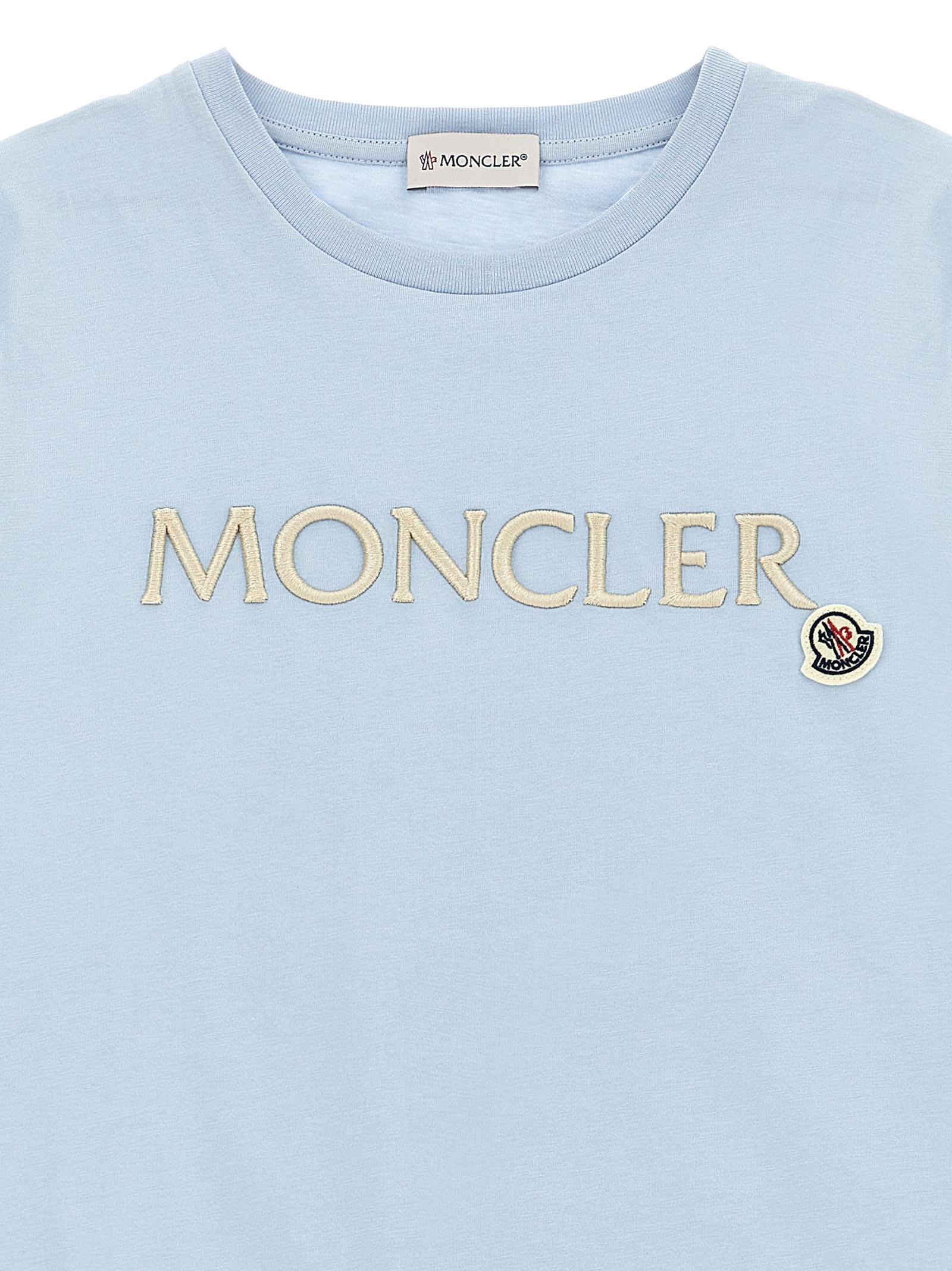 Moncler Logo-embroidered Short-sleeve Cotton T-shirt 4-10 Years Turquoi In Blue