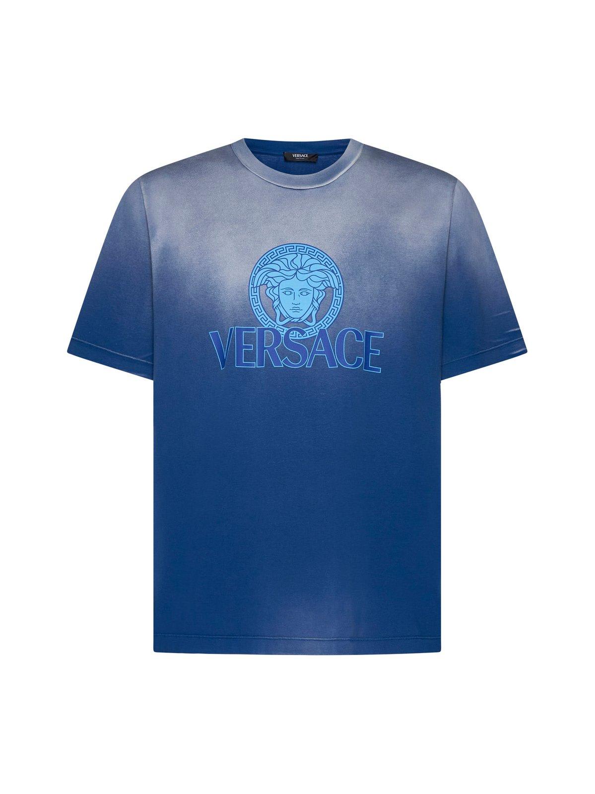 Shop Versace Medusa-logo Gradient-printed Crewneck T-shirt In Blue