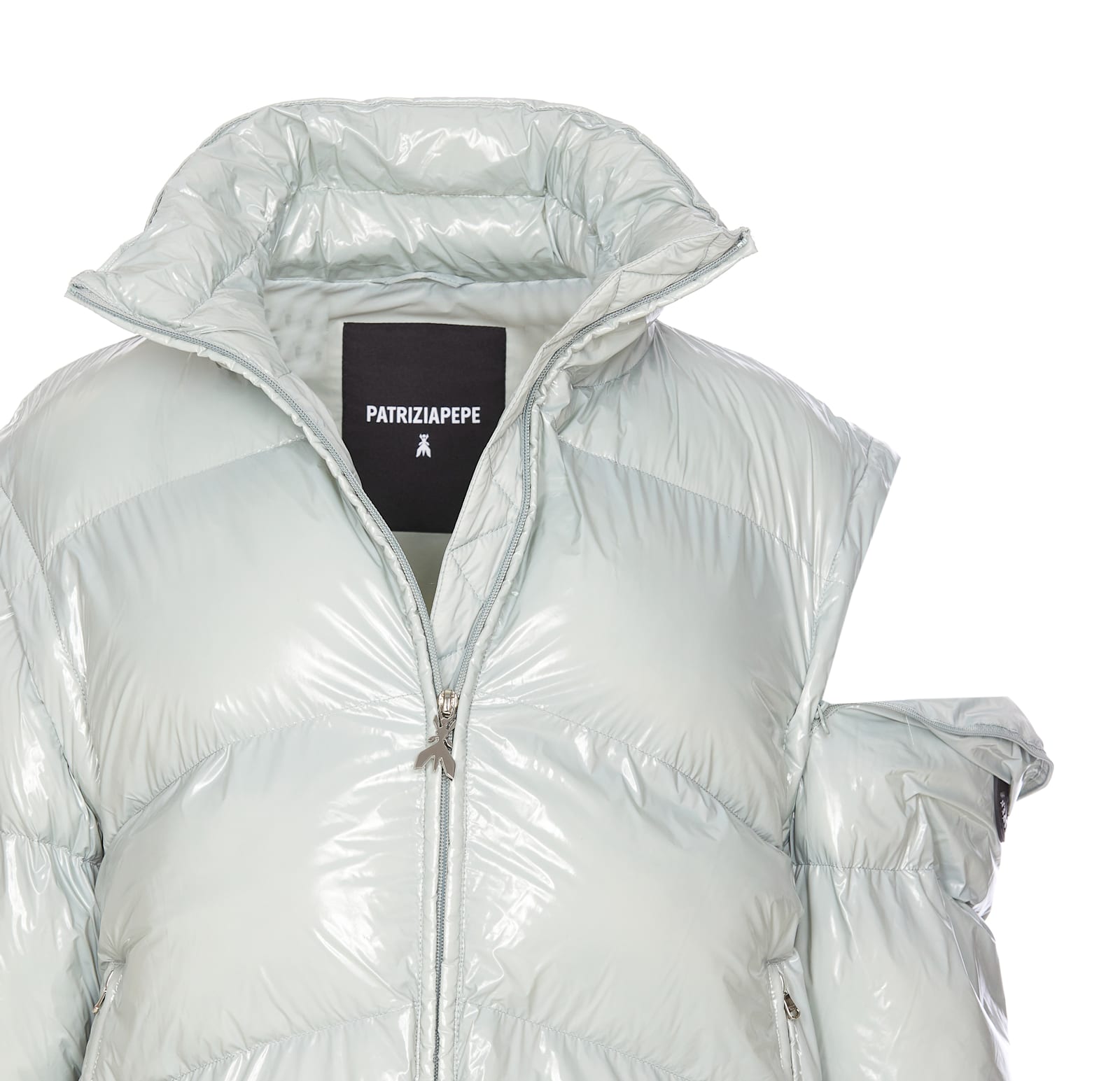 Patrizia Pepe Short Nylon Down Jacket In Grey