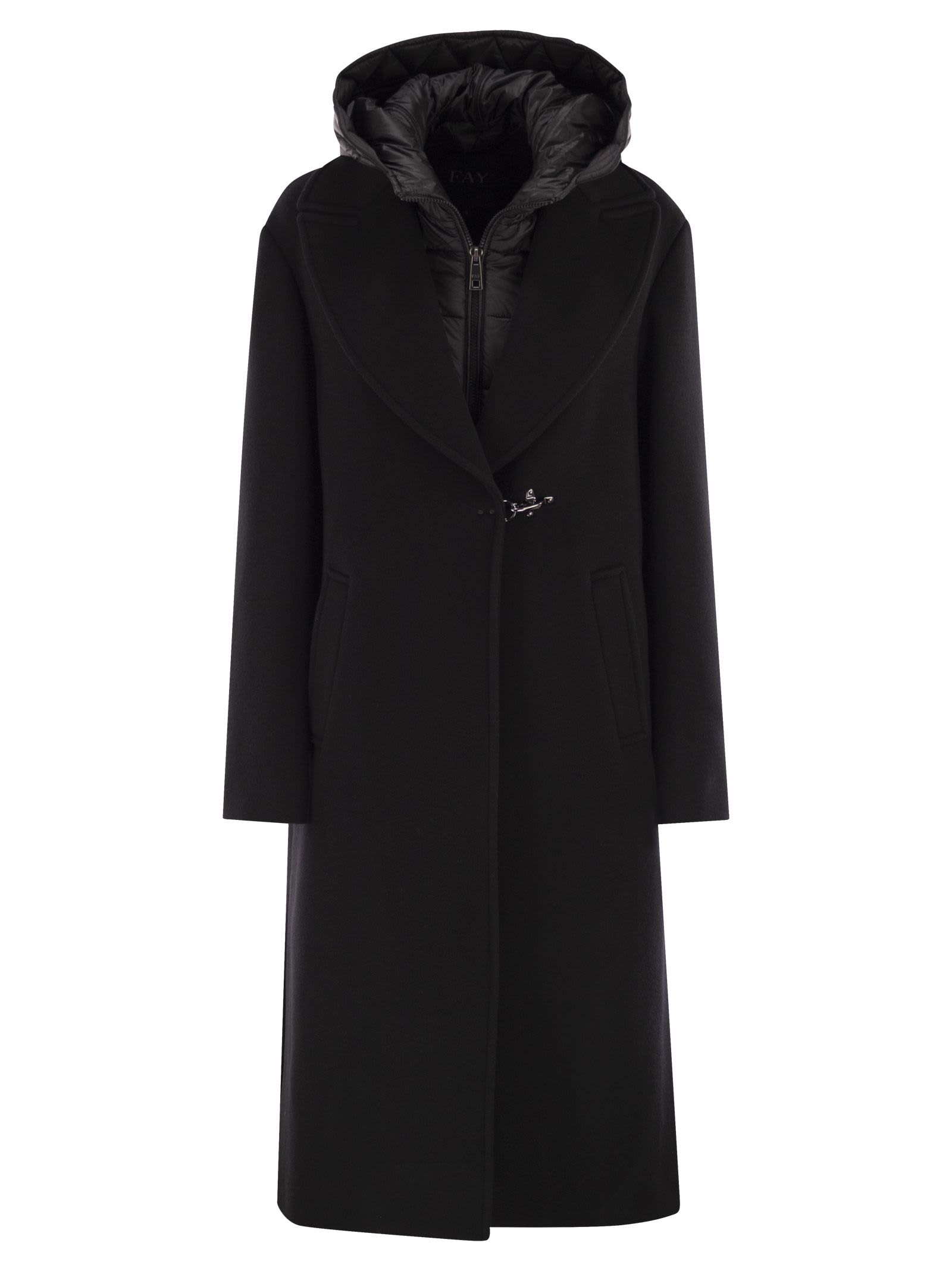 Fay Women Double Front Coat In Wool And Cashmere In Black