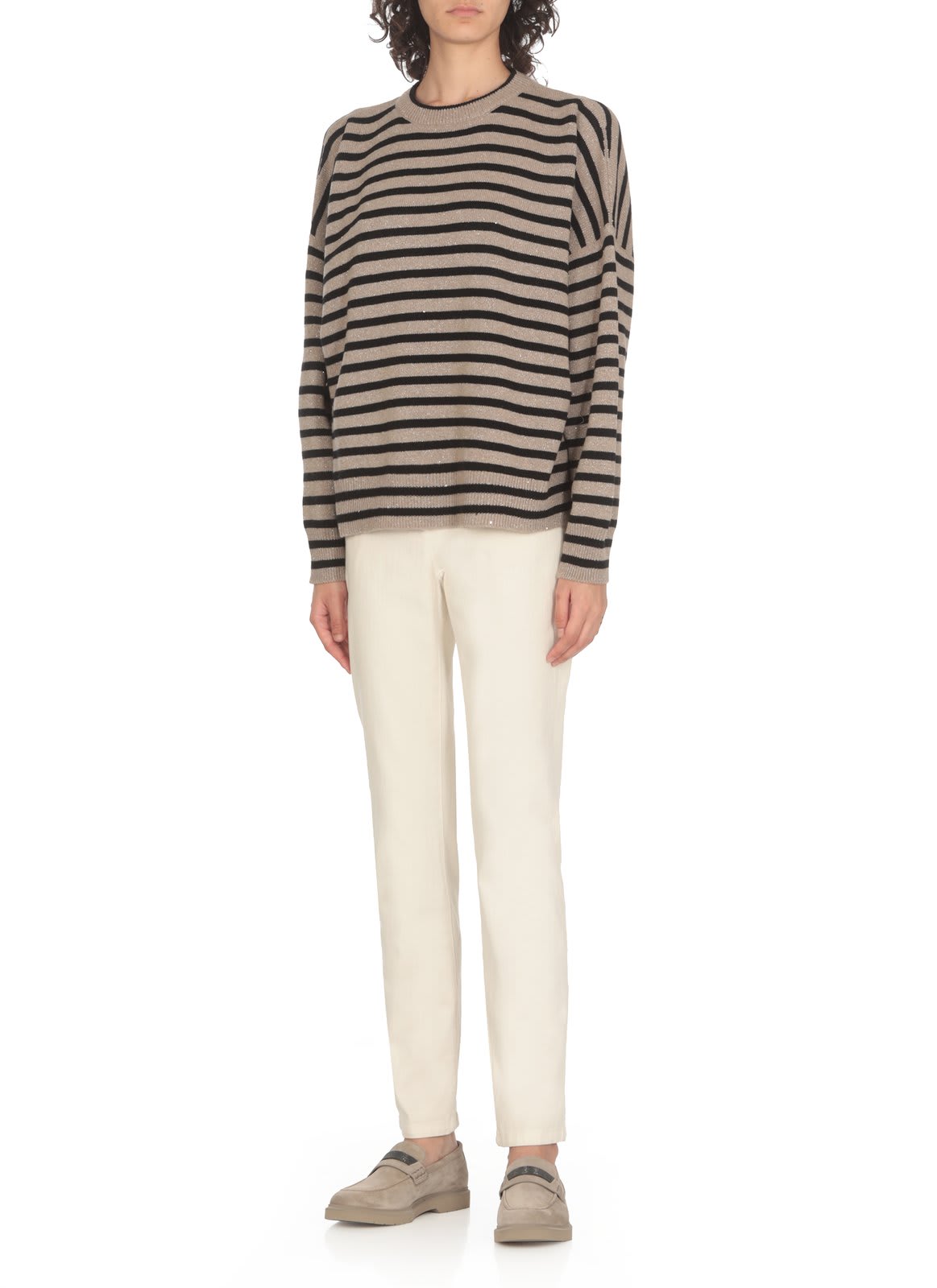 Shop Brunello Cucinelli Striped Knitted Jumper In Brown