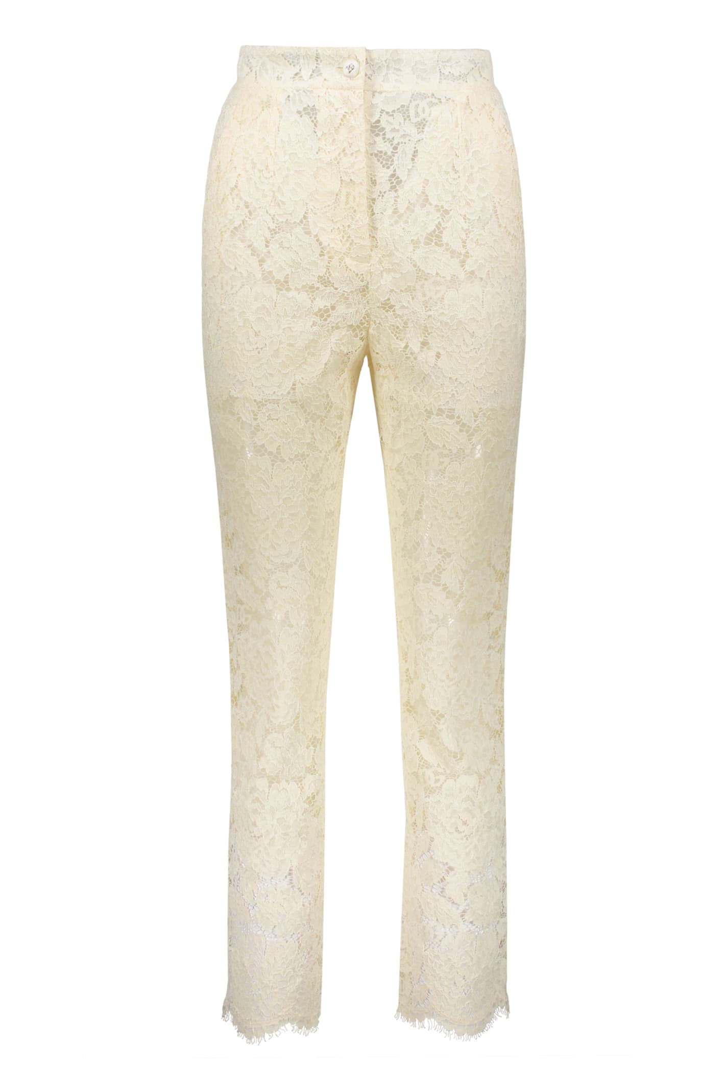 Shop Dolce & Gabbana Lace Trousers In Ivory