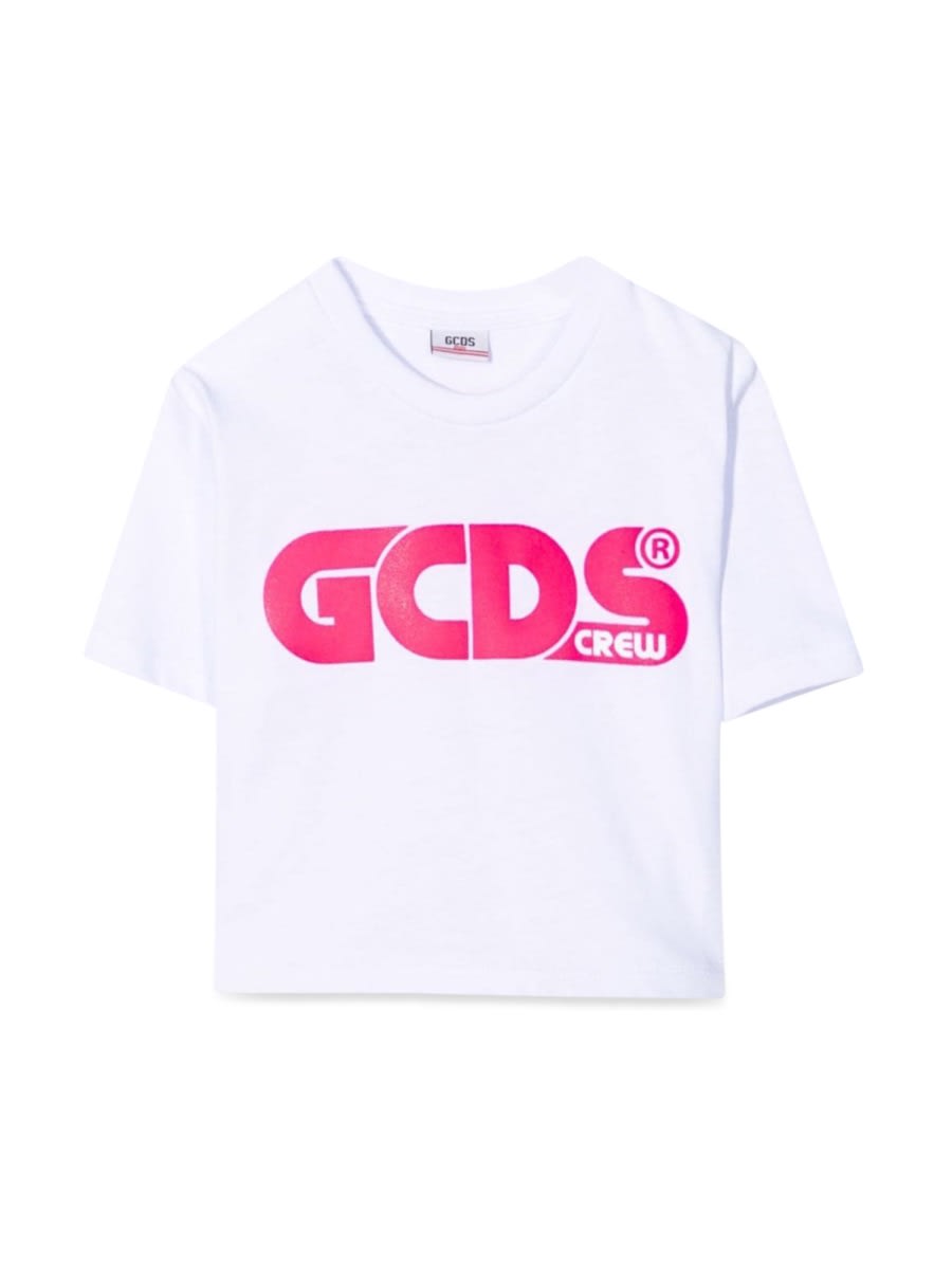 Shop Gcds Cropped Jersey T-shirt Girl In White