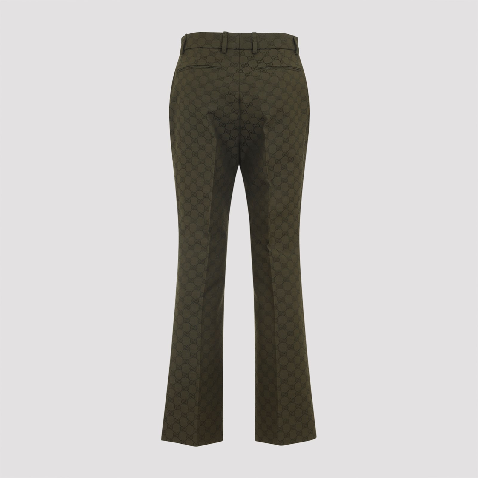 Gucci Gg Jacquard Cotton-blend Bootcut Pants In Green