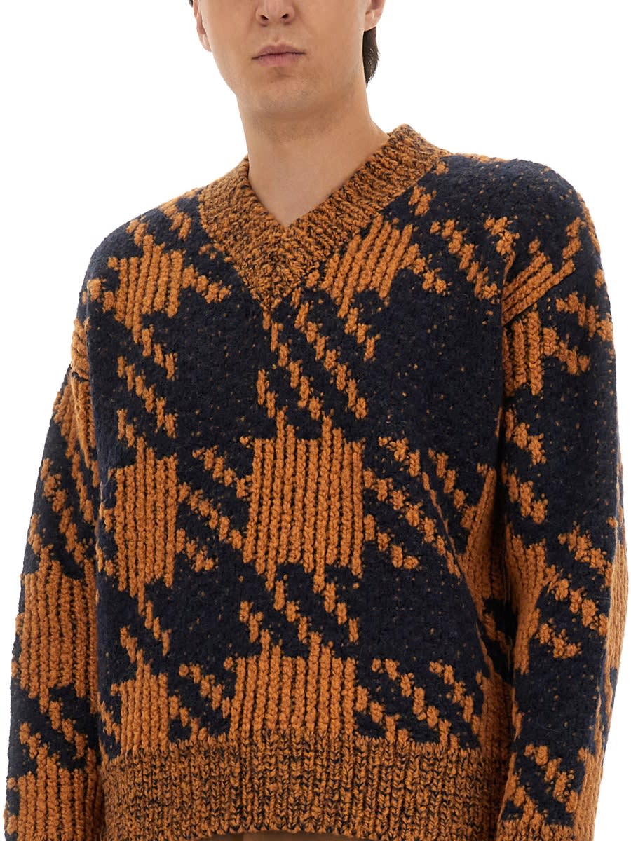 Dries Van Noten Textured Knit V-neck Long Sleeve Sweater In Brown