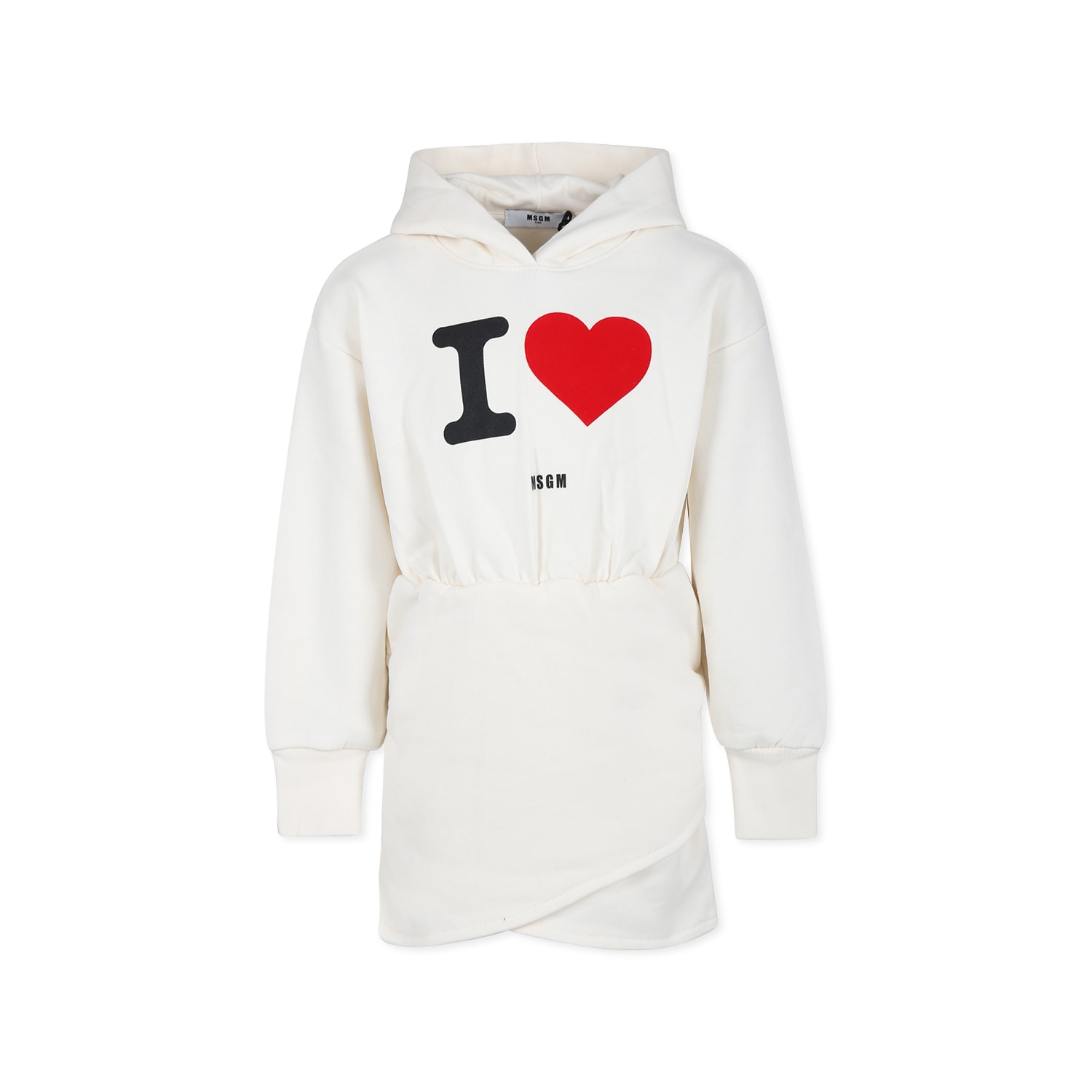 Msgm Ivory Dress For Girl With Logo In Ivory