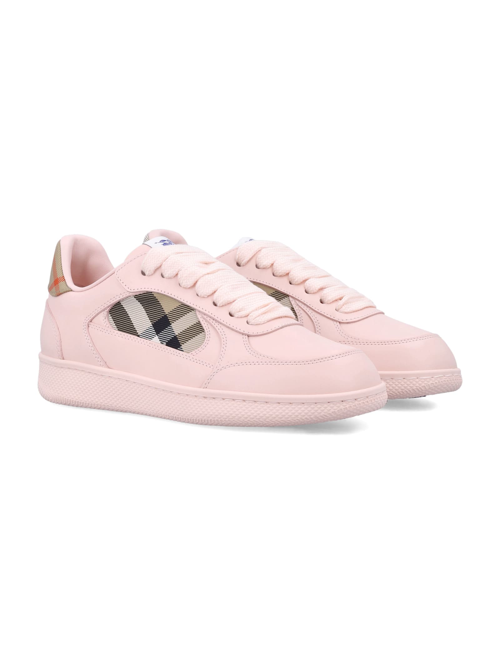 Burberry London Leather And Check Terrace Women S Sneakers In Pink