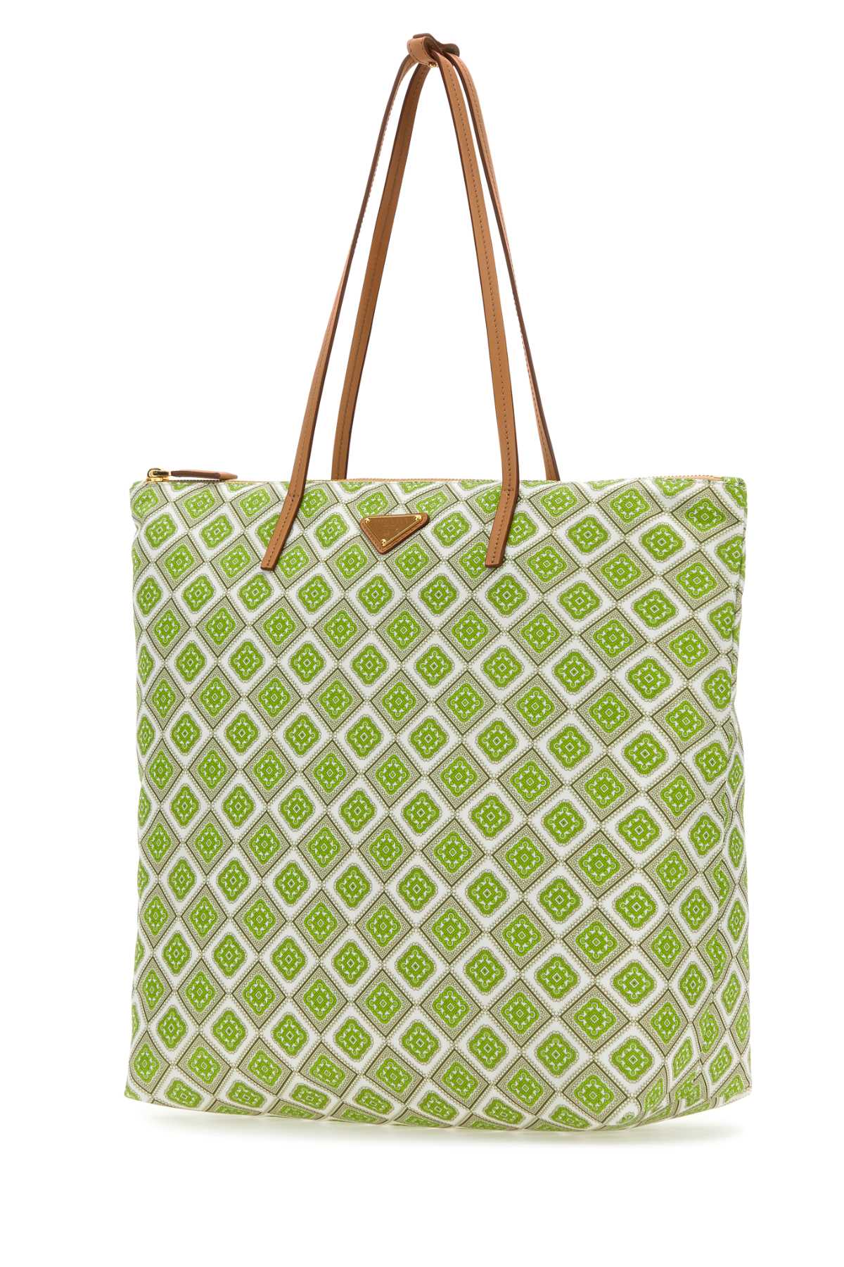 Shop Prada Printed Re-nylon Shopping Bag In Cielonaturale