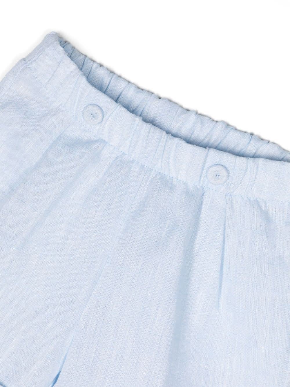 Shop Il Gufo Two Piece Linen Set In White And Light Blue In Cielo