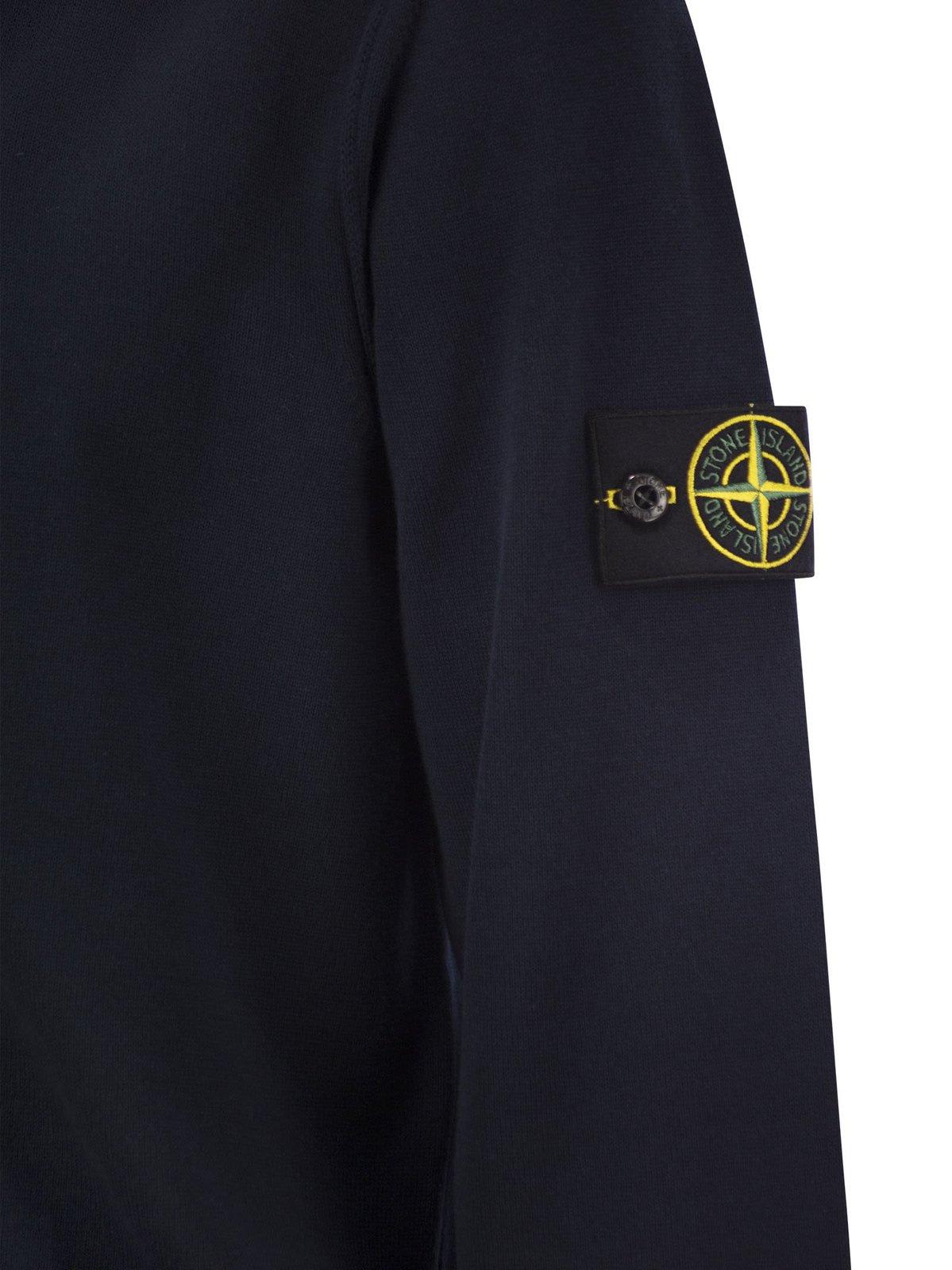 Stone Island Compass Patch V-neck Cardigan In Blue