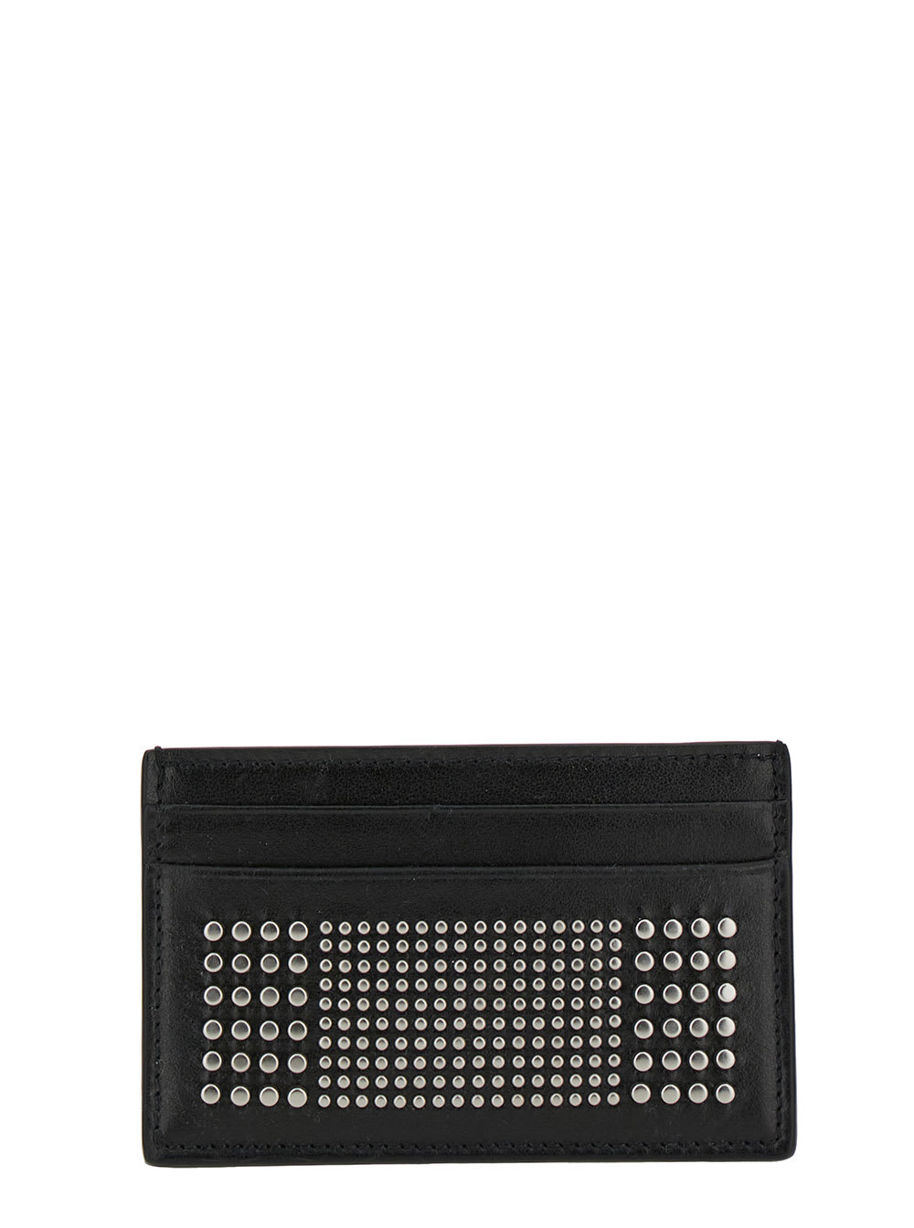 Alexander Mcqueen Black Card-holder With Silver-finished Studs In Leather Man