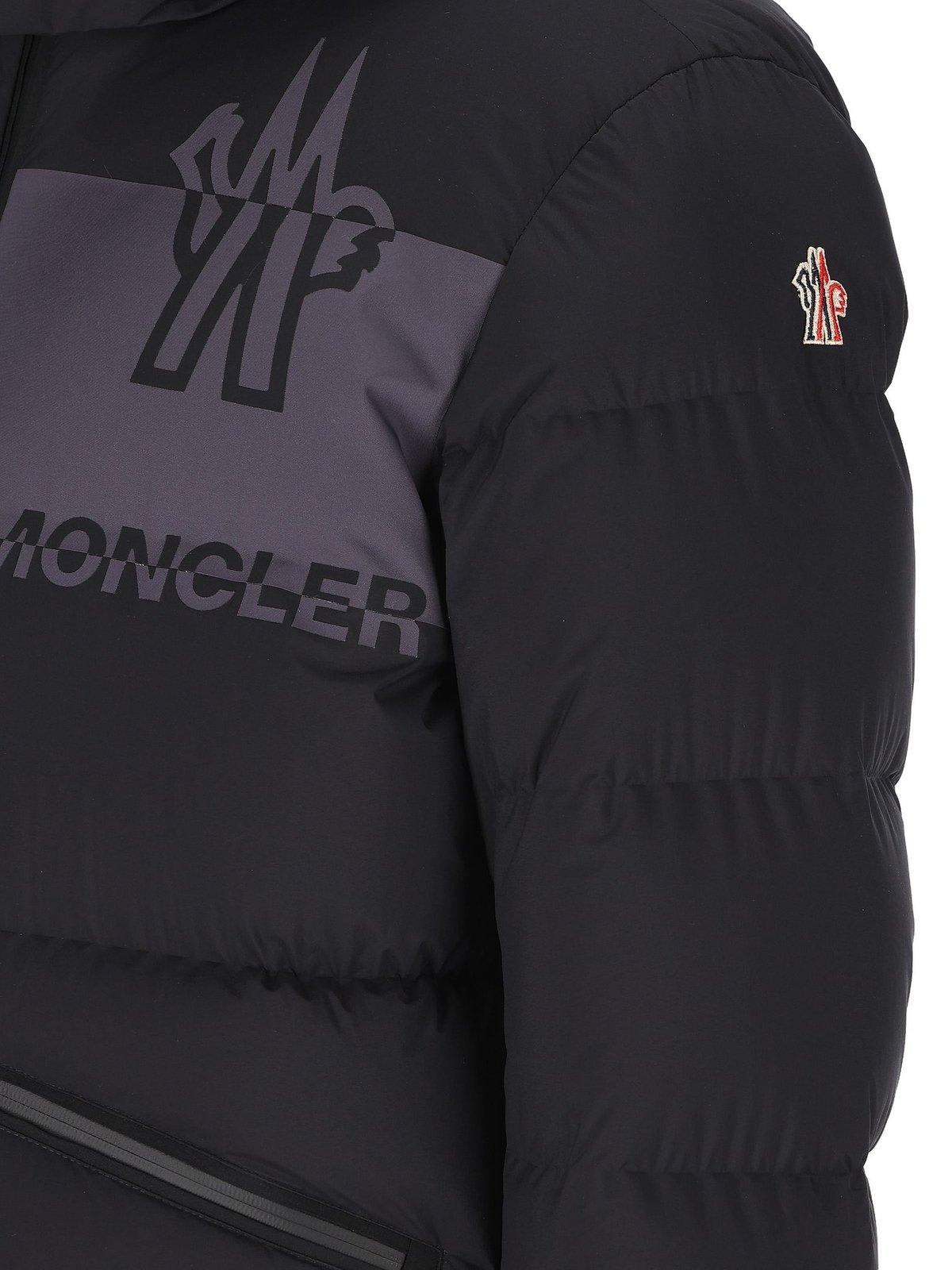 Shop Moncler Logo Printed Hooded Padded Jacket In Black