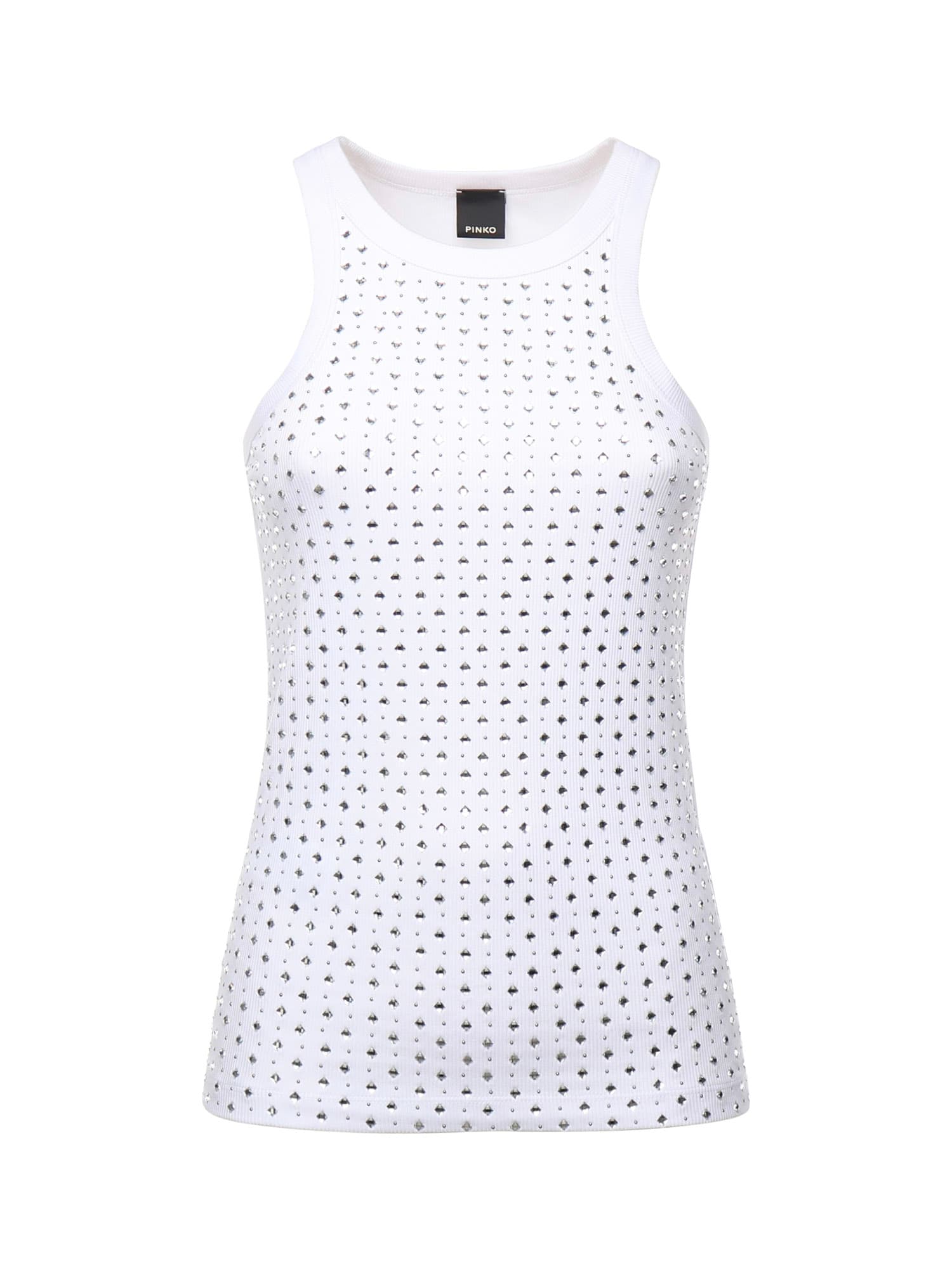 Pinko Tank Top With Rhinestones And Studs In White