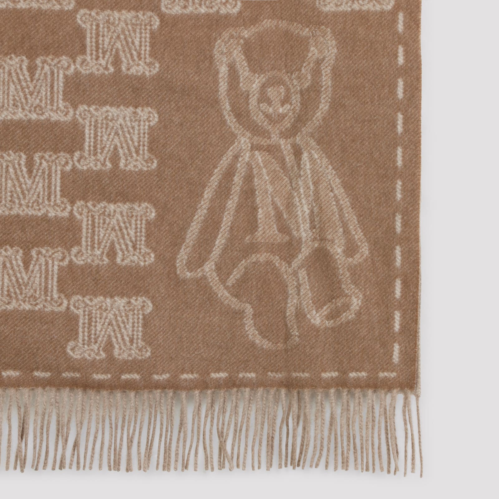 Max Mara Logo Teddy Scarf Fringe Detail In Brown