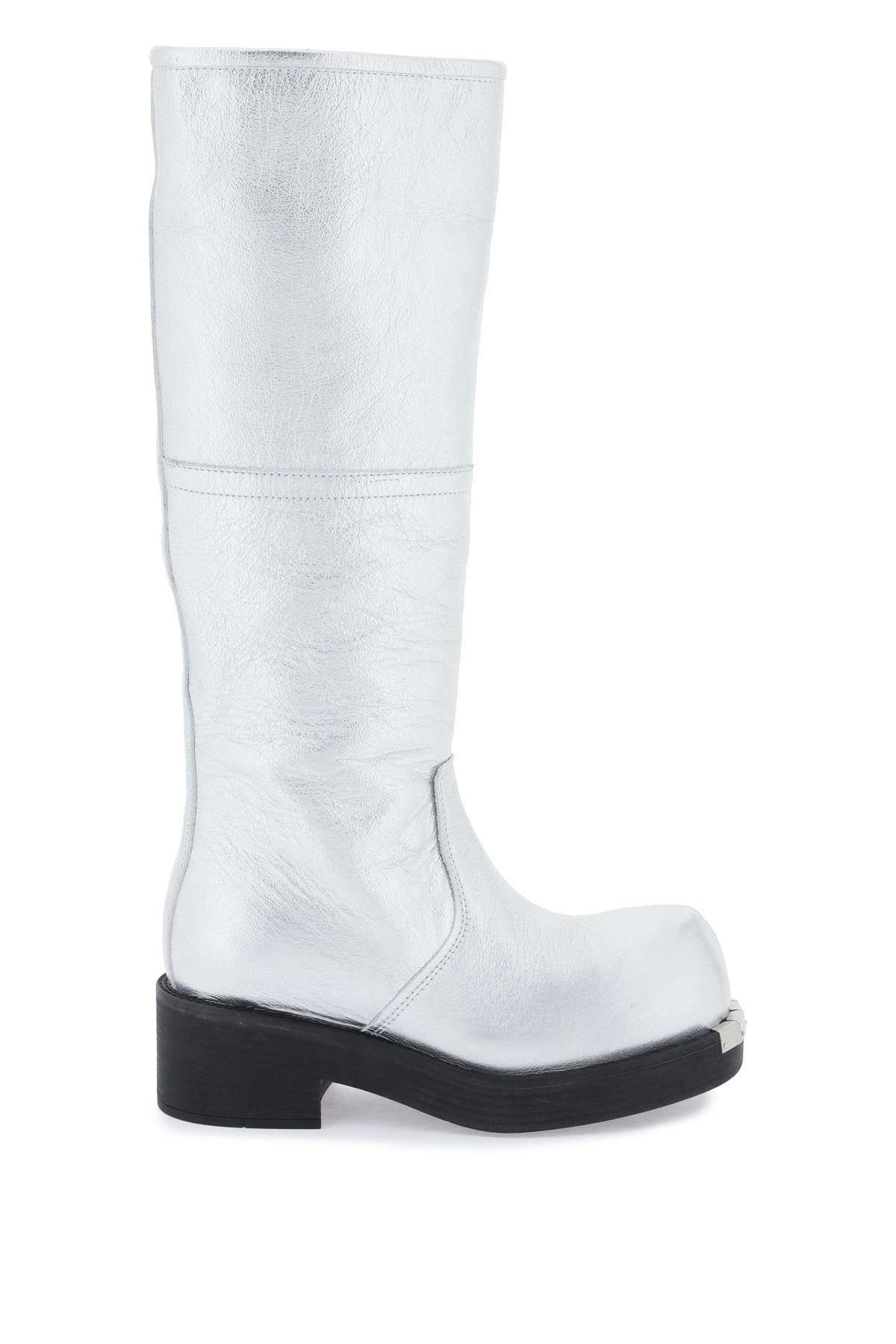 Shop Mm6 Maison Margiela Laminated Leather Boots In Silver (silver)