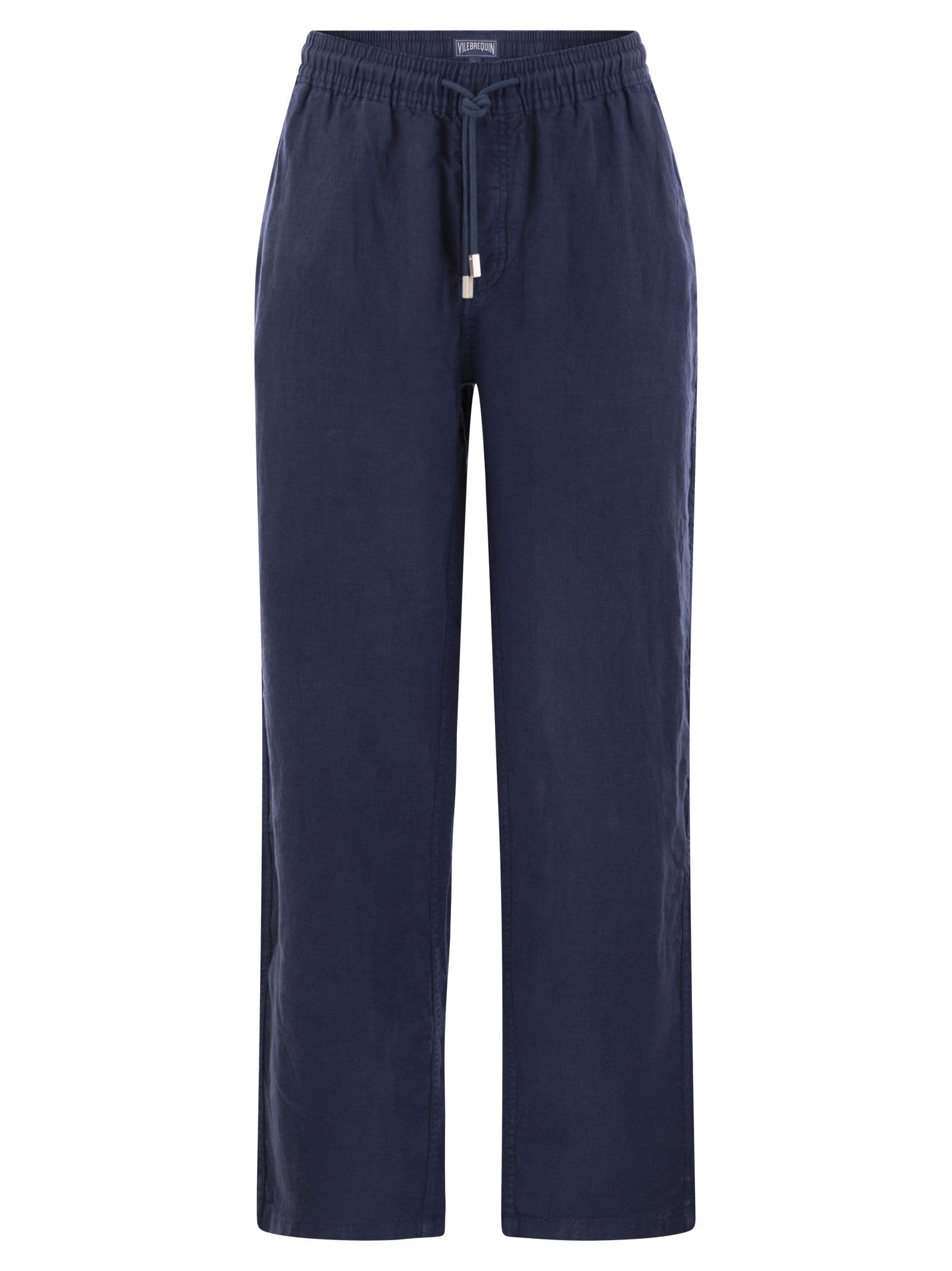 Shop Vilebrequin Linen Trousers In Marine Blue