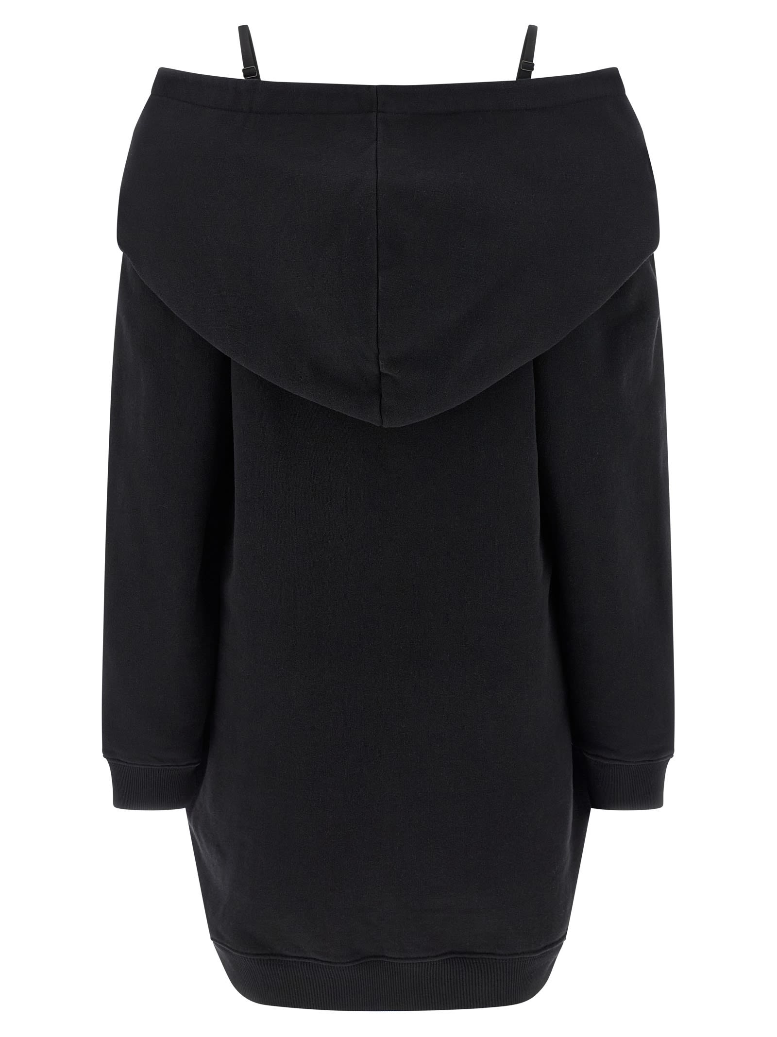Mm6 Maison Margiela Off-shoulder Black Sweatshirt Dress With Cozy Hood In Black