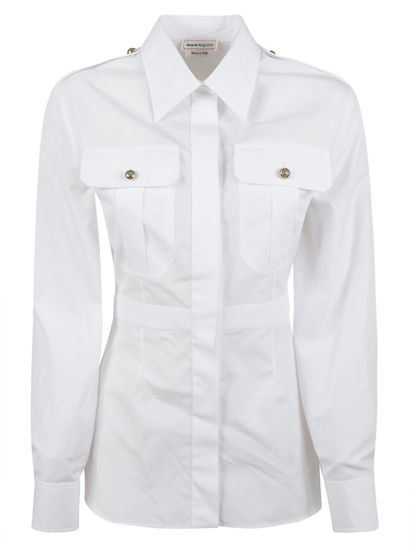 Shop Alexander Mcqueen Pleat Detail Round Hem Shirt In Optic White