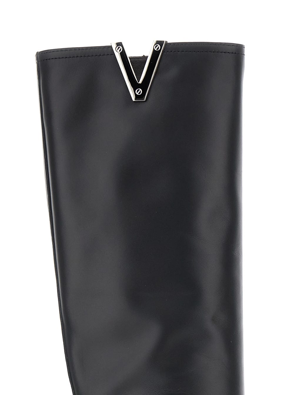 Shop Via Roma 15 Black V-detailed Knee Boots In Leather Woman