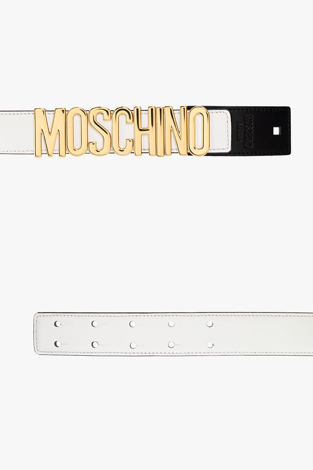 Shop Moschino Leather Belt With Logo In Bianco