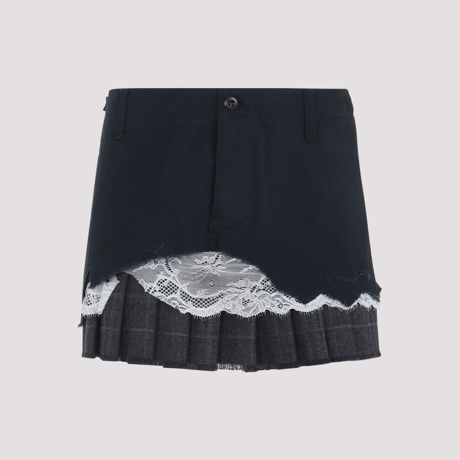 Balenciaga Cargo Skirt With Pleated Hem And Lace Trim In Gray