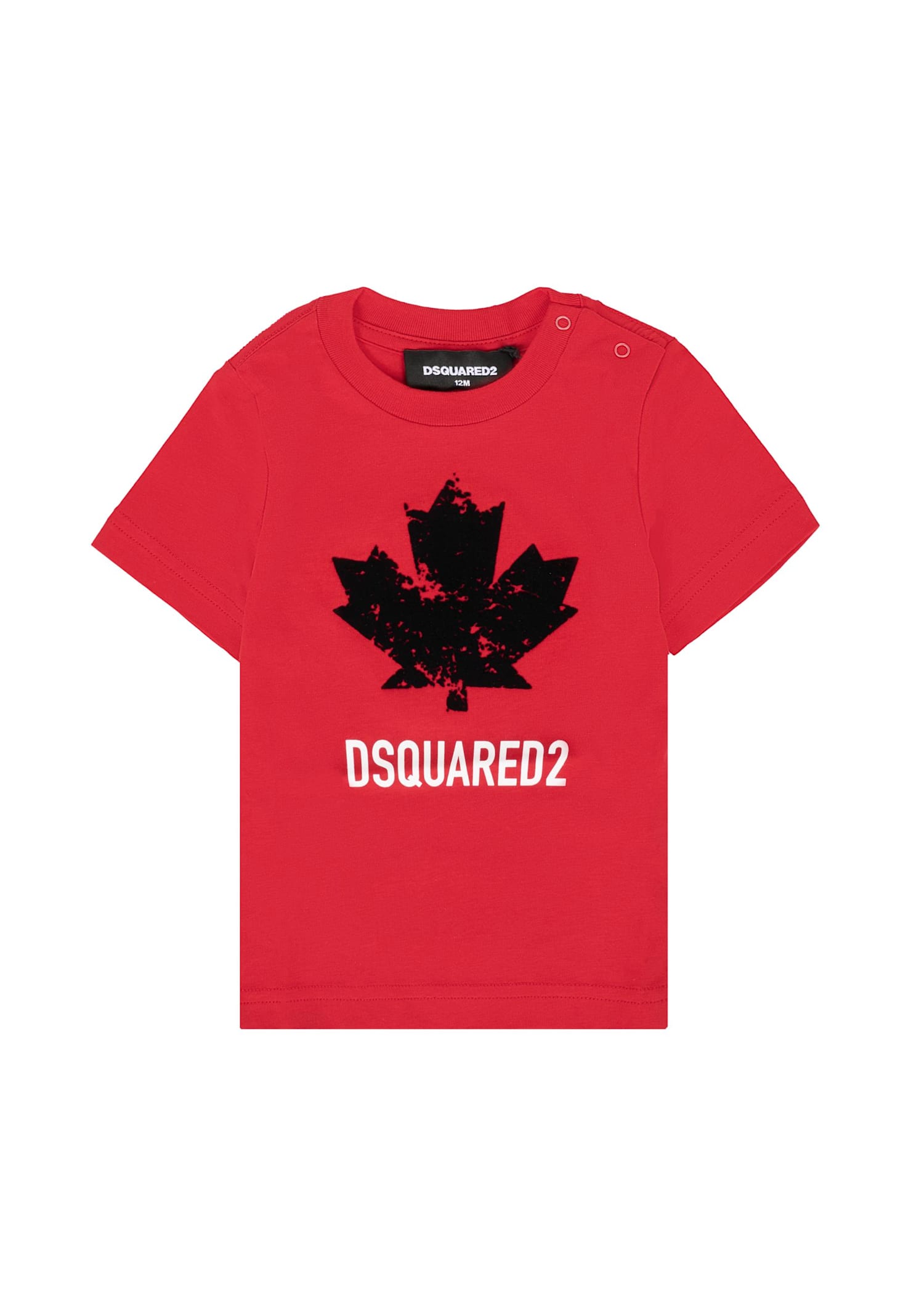 Dsquared2 Red T-shirt For Baby Boy With Velvet Maple Leaf In Red