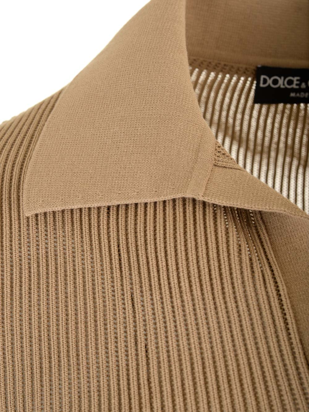 Shop Dolce & Gabbana Perforated Cotton Polo Shirt In Beige