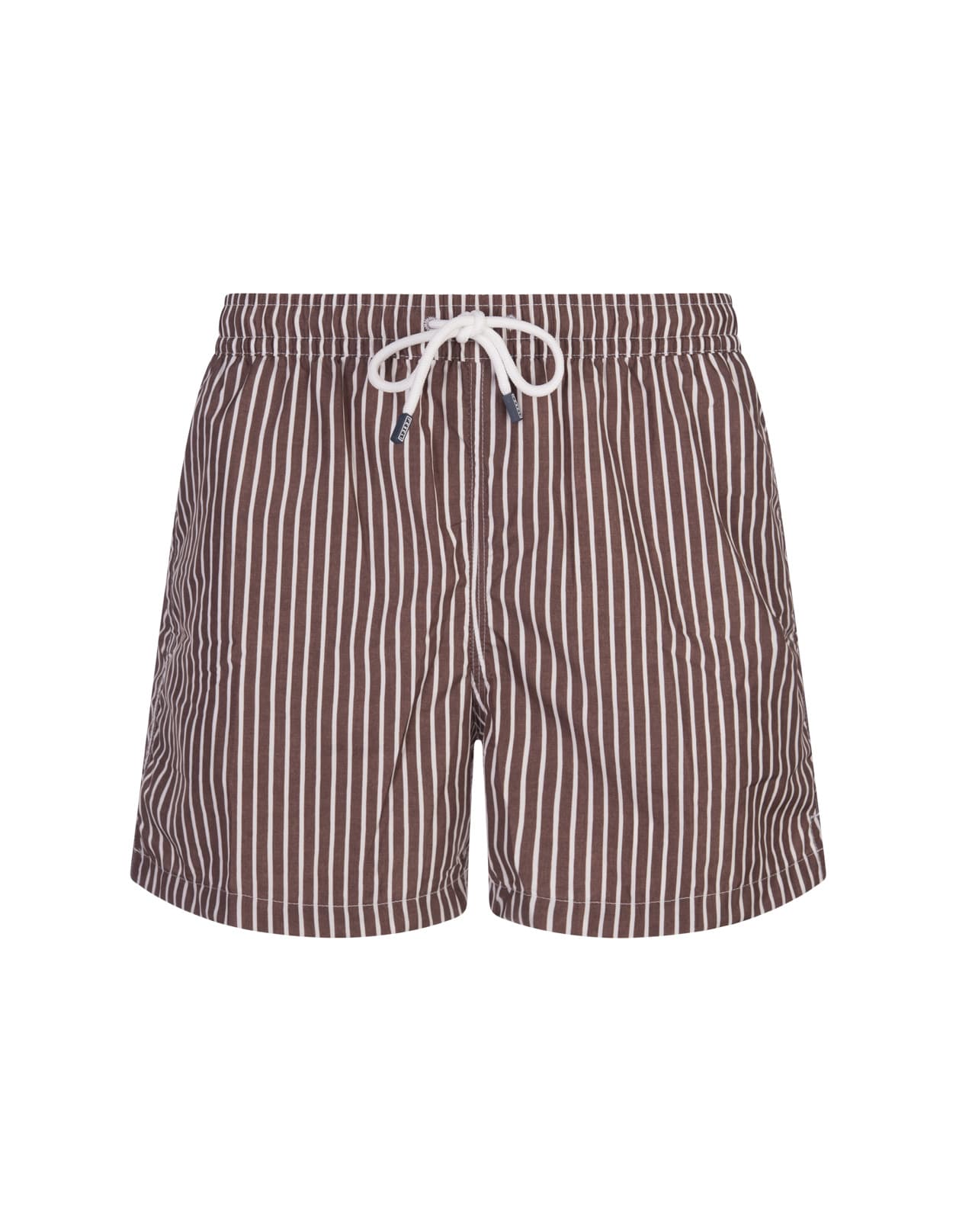 Fedeli White And Brown Striped Swim Shorts