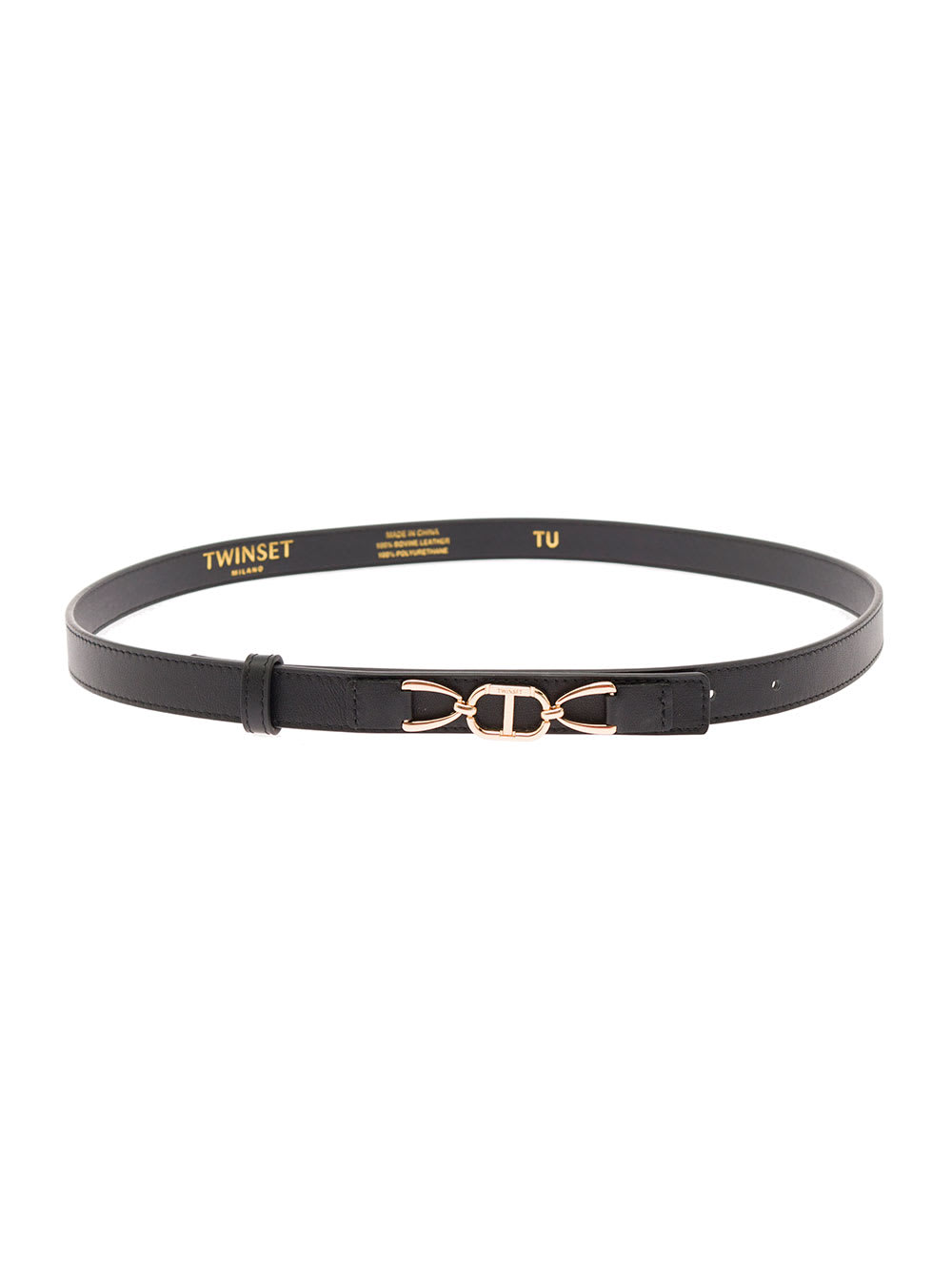 TwinSet Black Leather Belt With Metal Logo Twin Set Woman