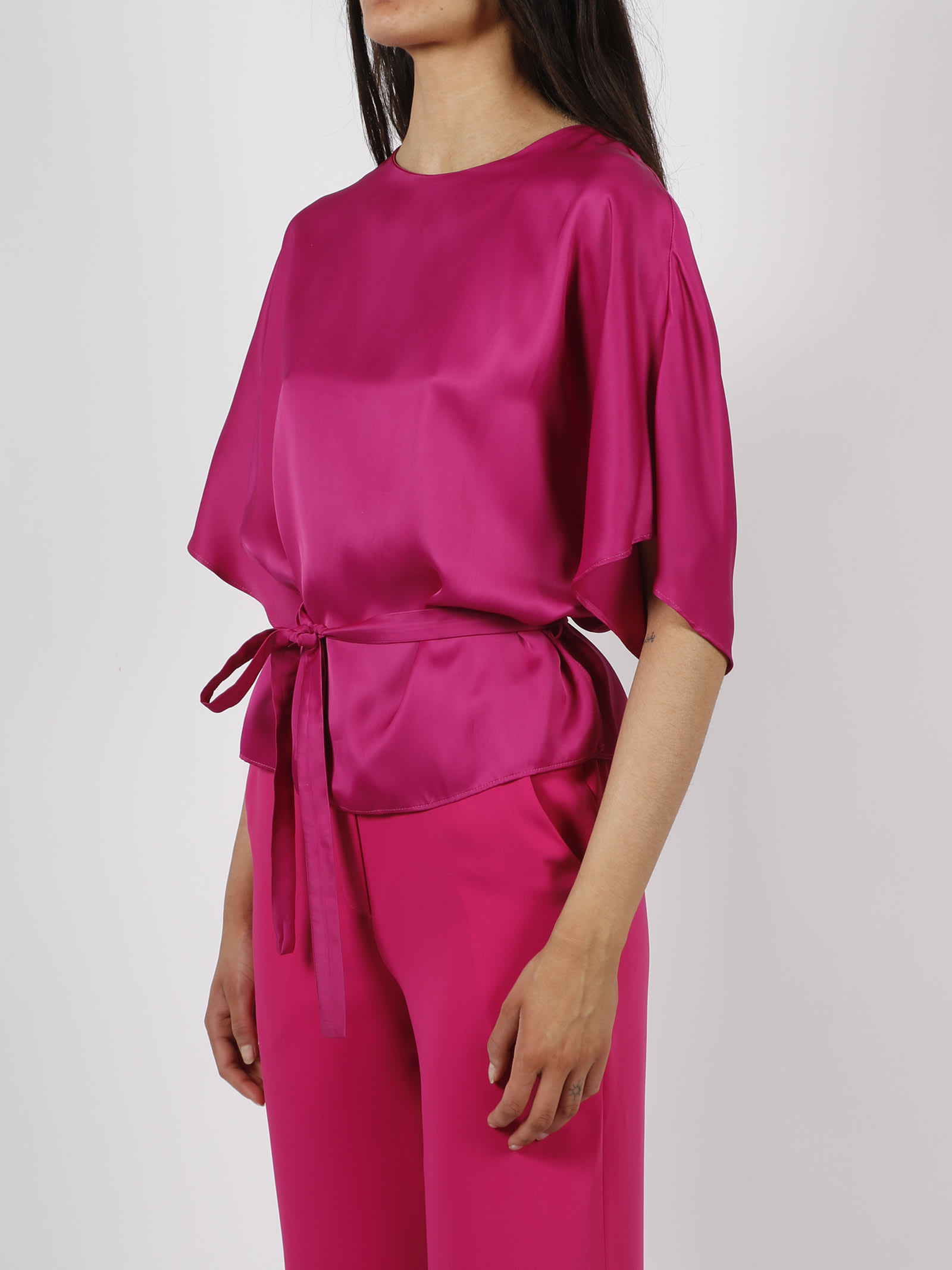 P.a.r.o.s.h Belted Blouse In Pink & Purple