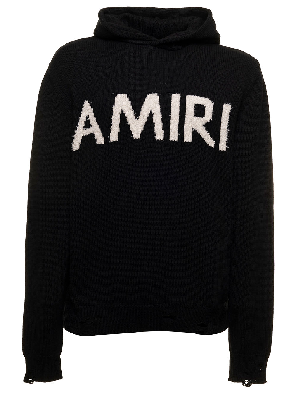AMIRI Black Hooded Sweater In Knitted Cotton And Cashmere Blend With Contrasting Jacquard Eyelash Logo To The Chest Amiri Man