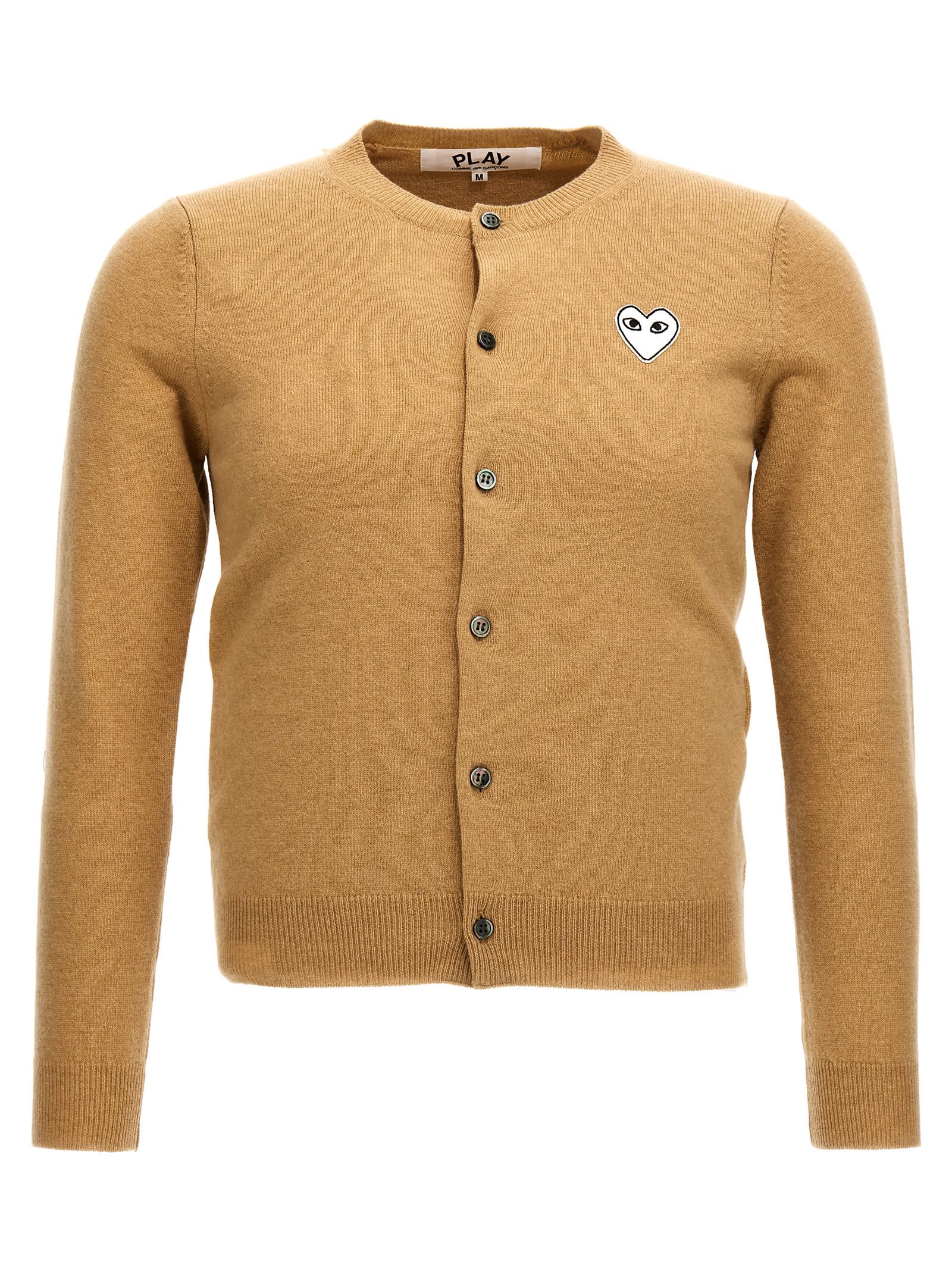 Comme Des Garçons Play Heart Cardigan In Camel