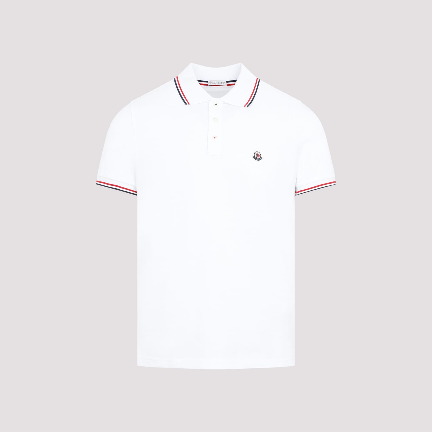 Moncler Classic White Cotton Polo With Signature Tri-color Trim