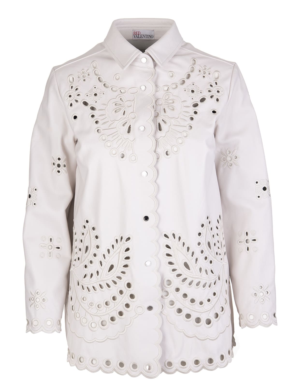 RED Valentino White Leather Shirt With Sangallo Embroidery