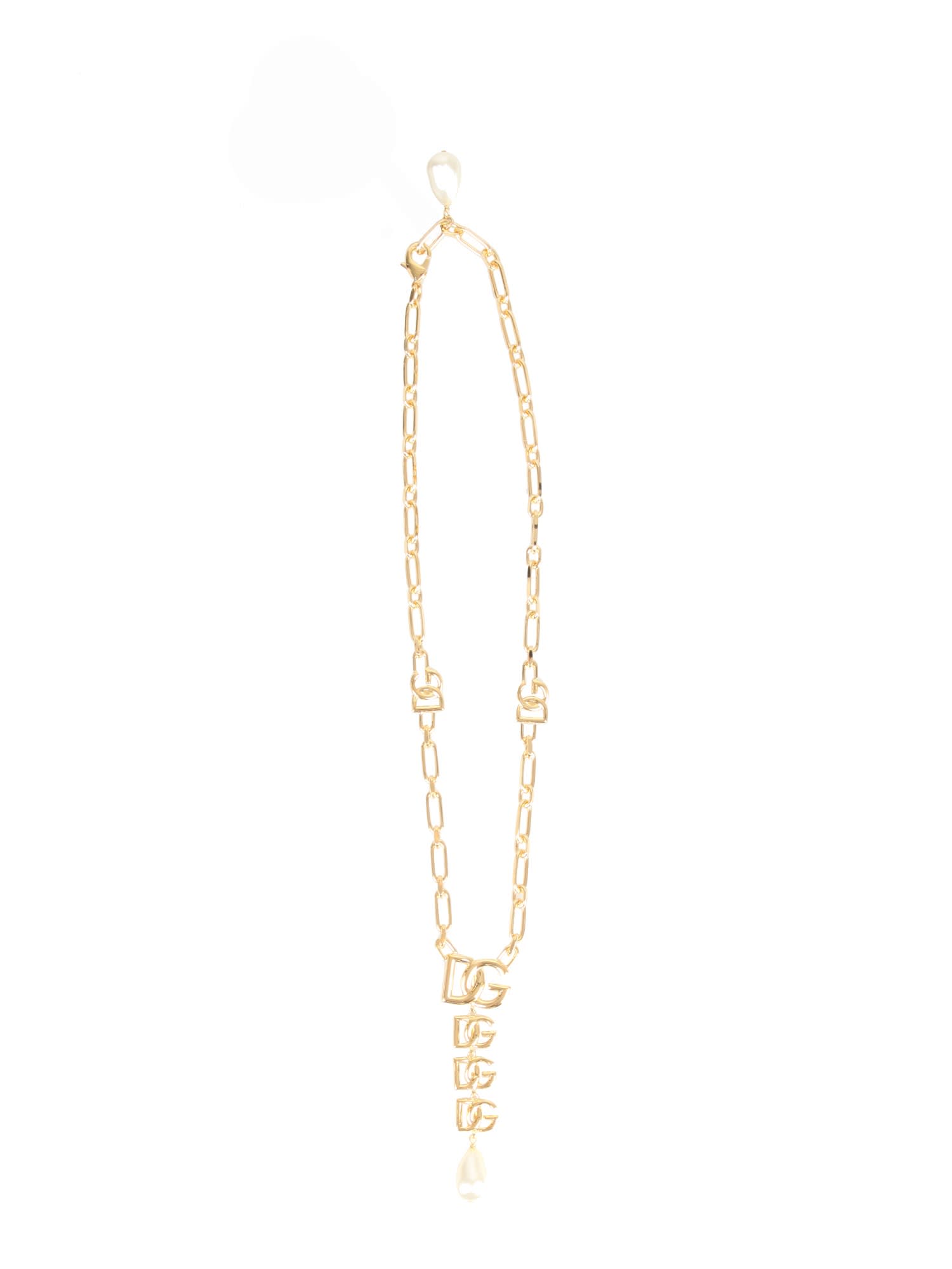 Dolce & Gabbana Dg Logo Pendant And Pearl Necklace