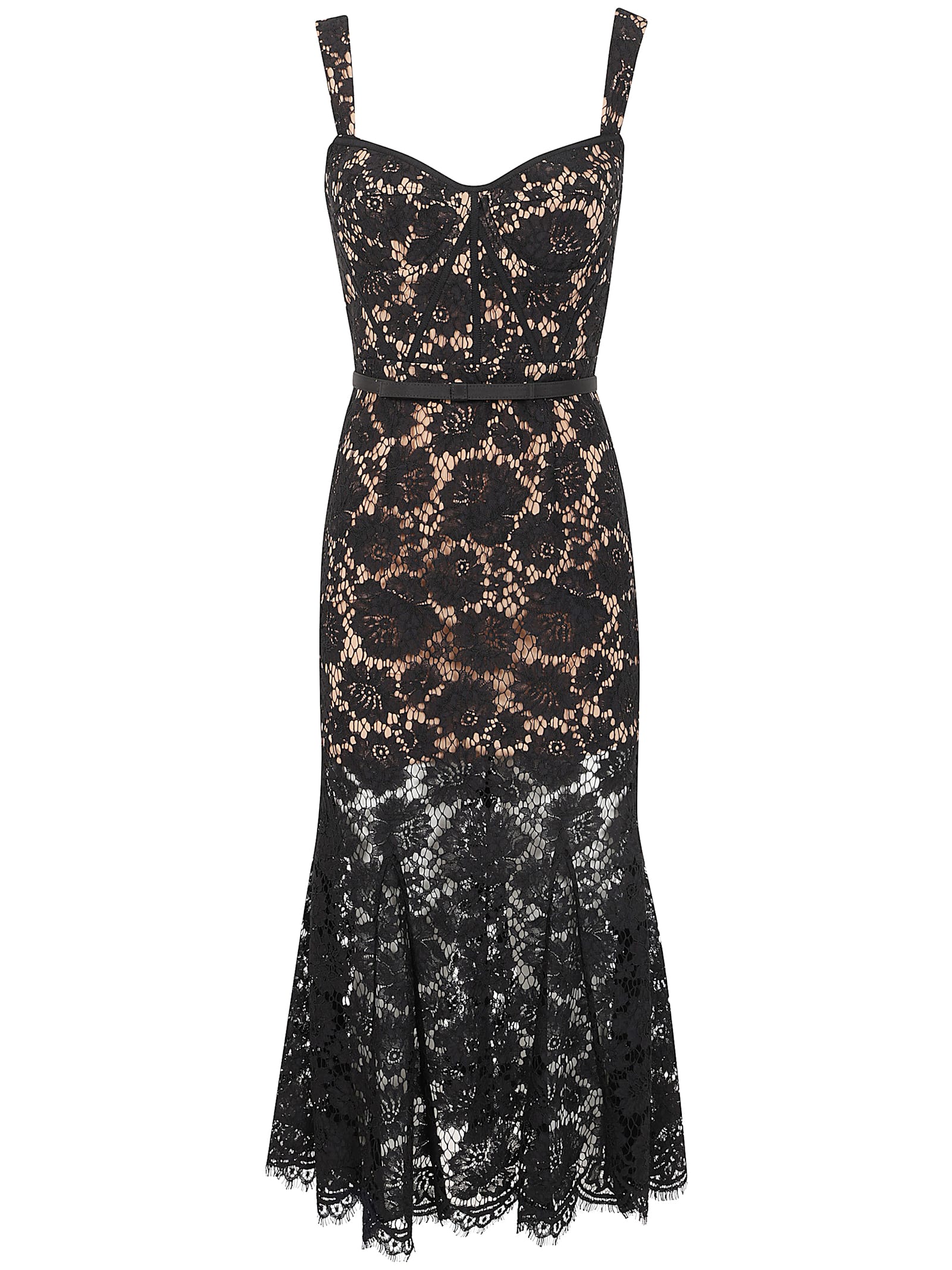 Black Fine Lace Midi Dress