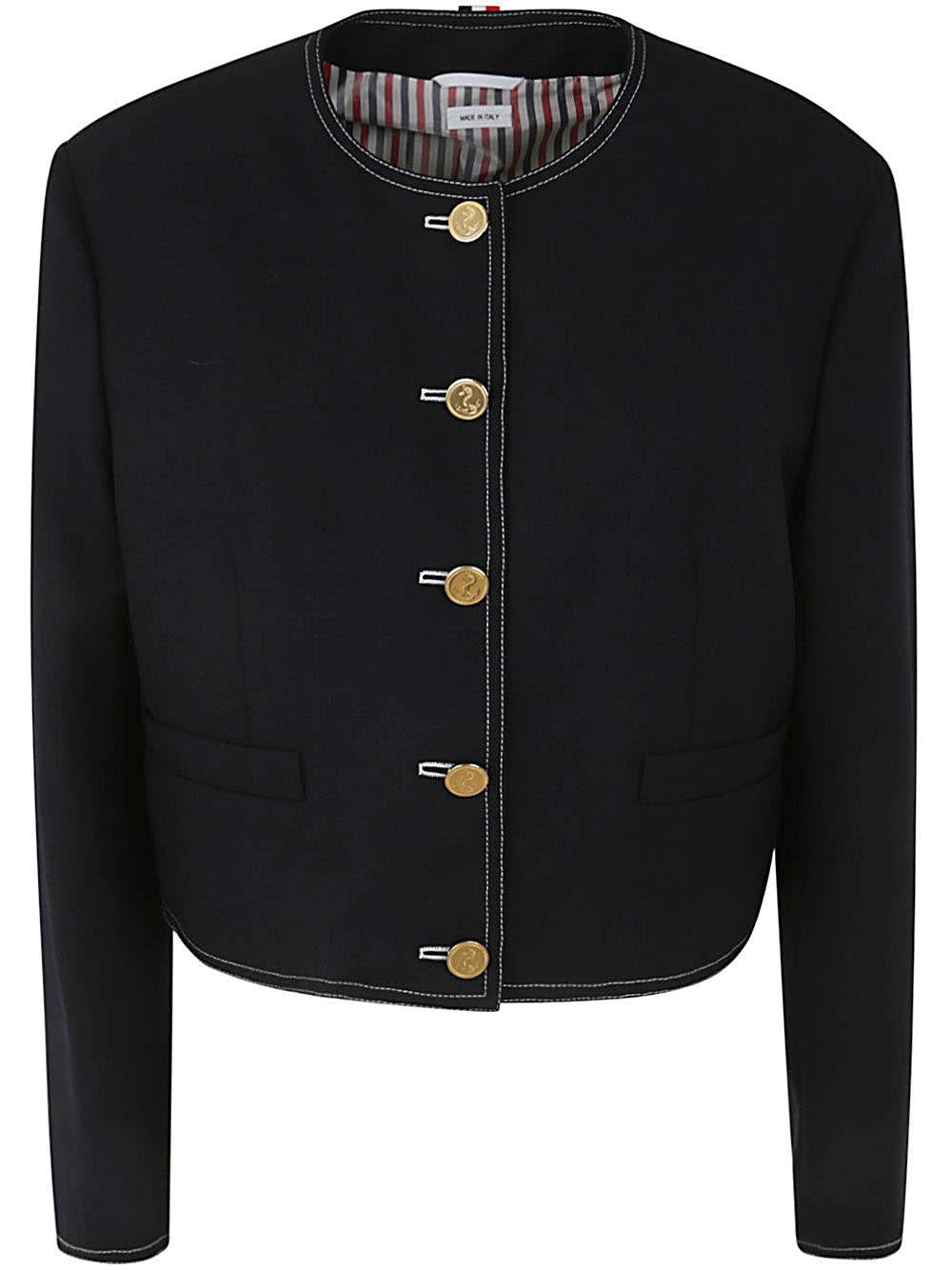 Shop Thom Browne Box Pleat Cardigan Jacket In 2ply Fresco In Navy